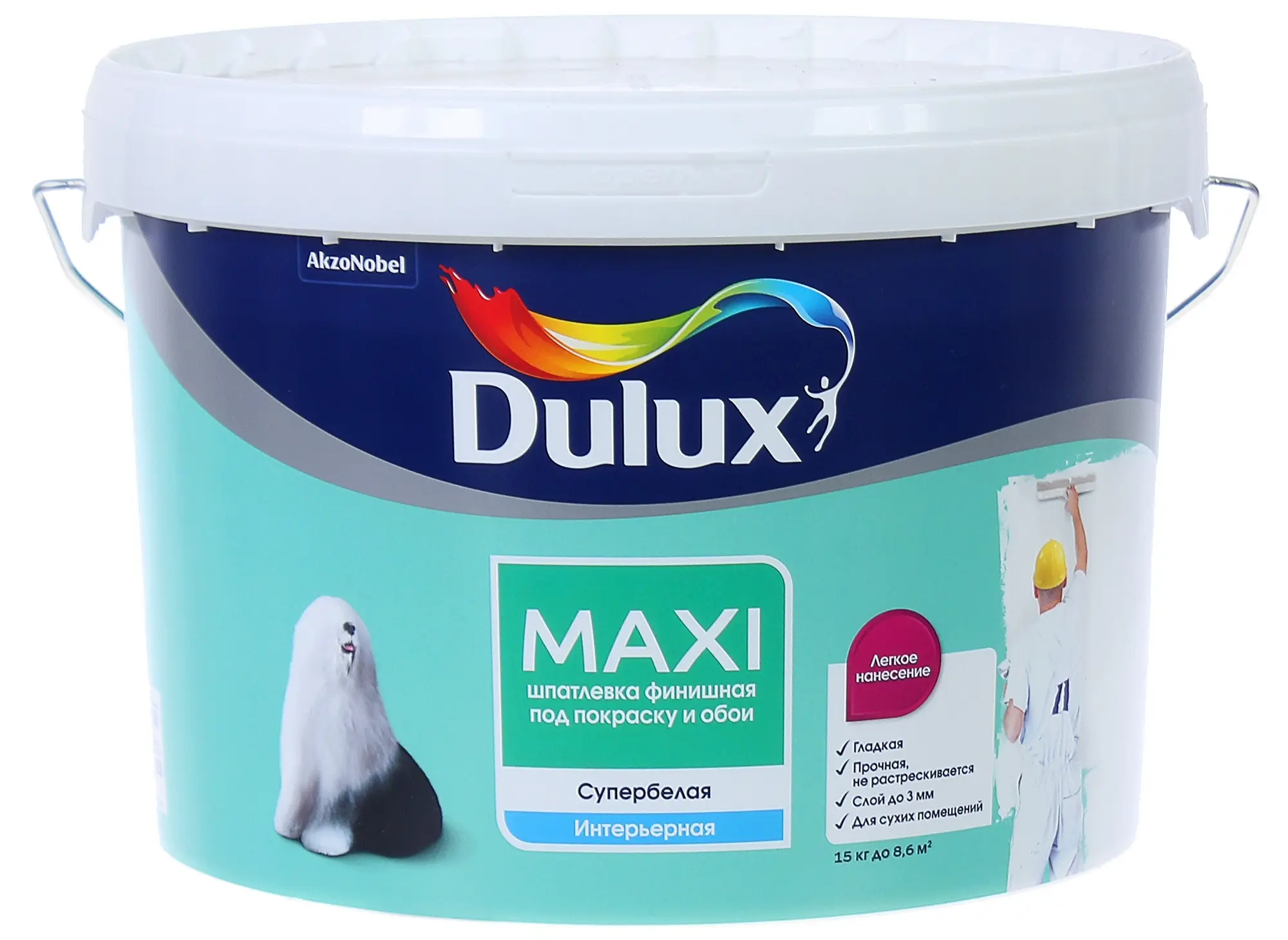 Изображение товара Шпатлёвка мелкозернистая Dulux 15 кг для отделки стен потолков внутренняя