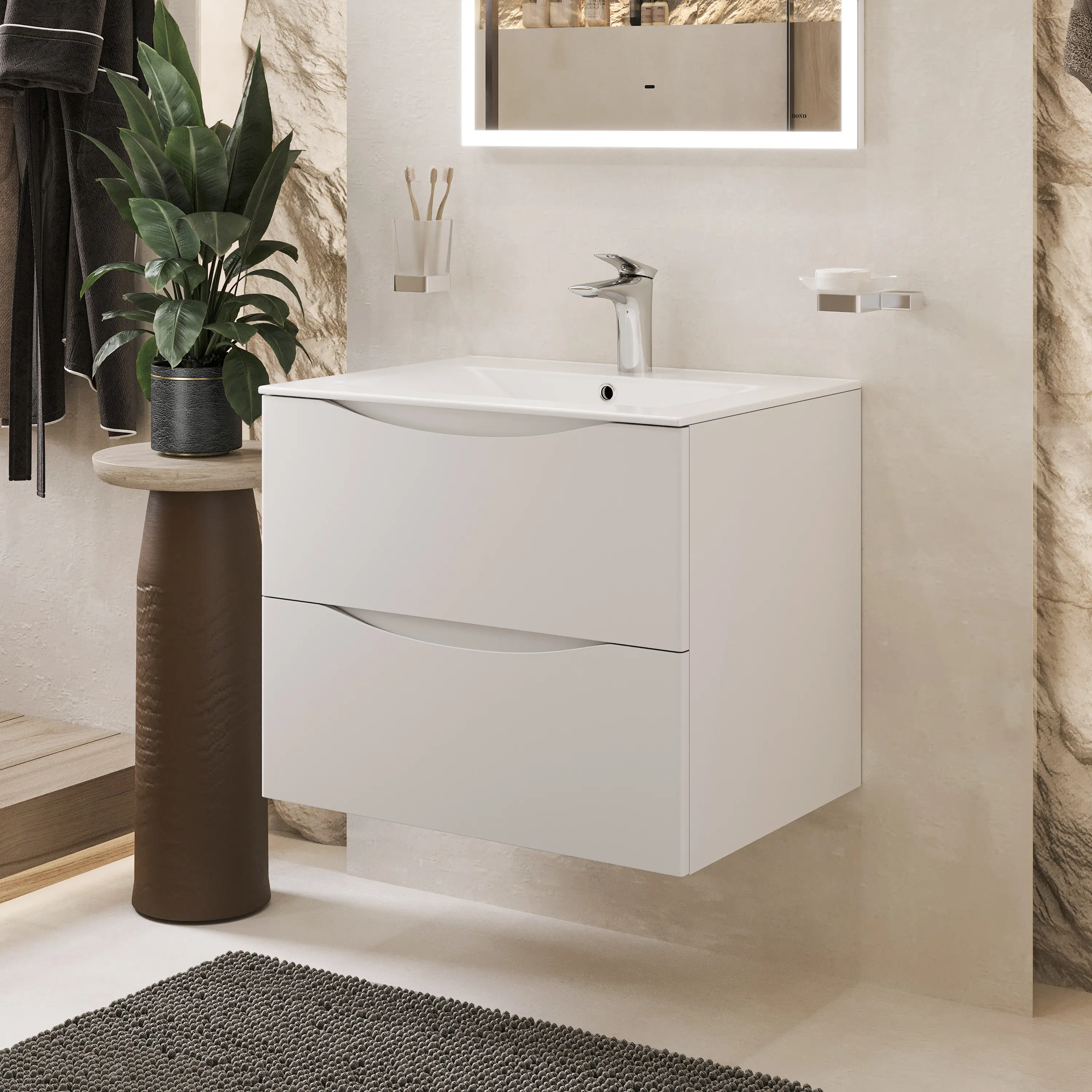 Изображение товара Тумба подвесная для ванны Bond Square TLM-01605-S05 60x46 белая матовая с белой раковиной 80 см