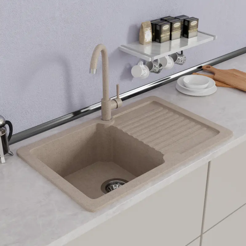 Изображение товара Мойка для кухни Mixline ML-GMS24 49x76.5 см глубина чаши 20 см искусственный камень цвет песочный