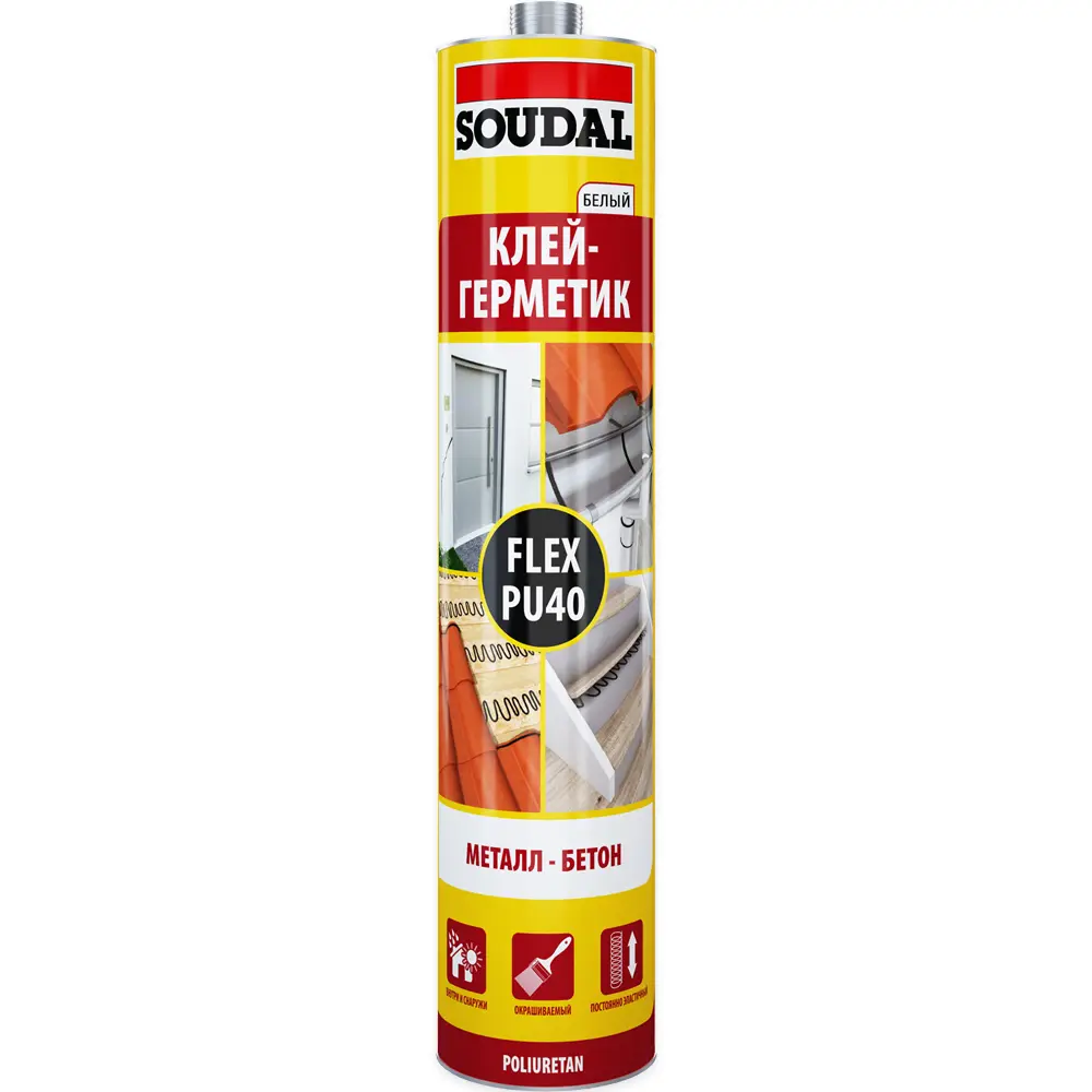 Изображение товара Герметик полиуретановый Soudal Flex PU 40 для бетона белый 300 мл