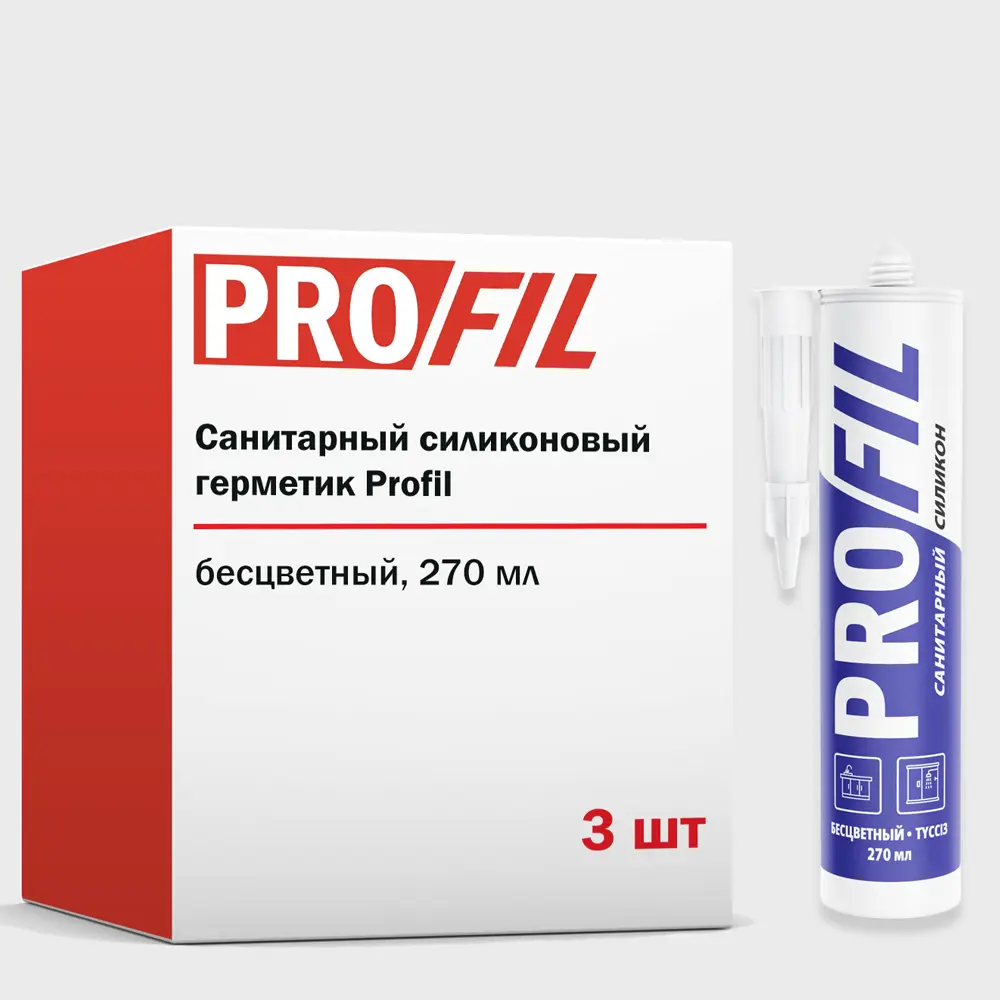 Изображение товара Герметик силиконовый Profil санитарный бесцветный 270 мл 3 шт