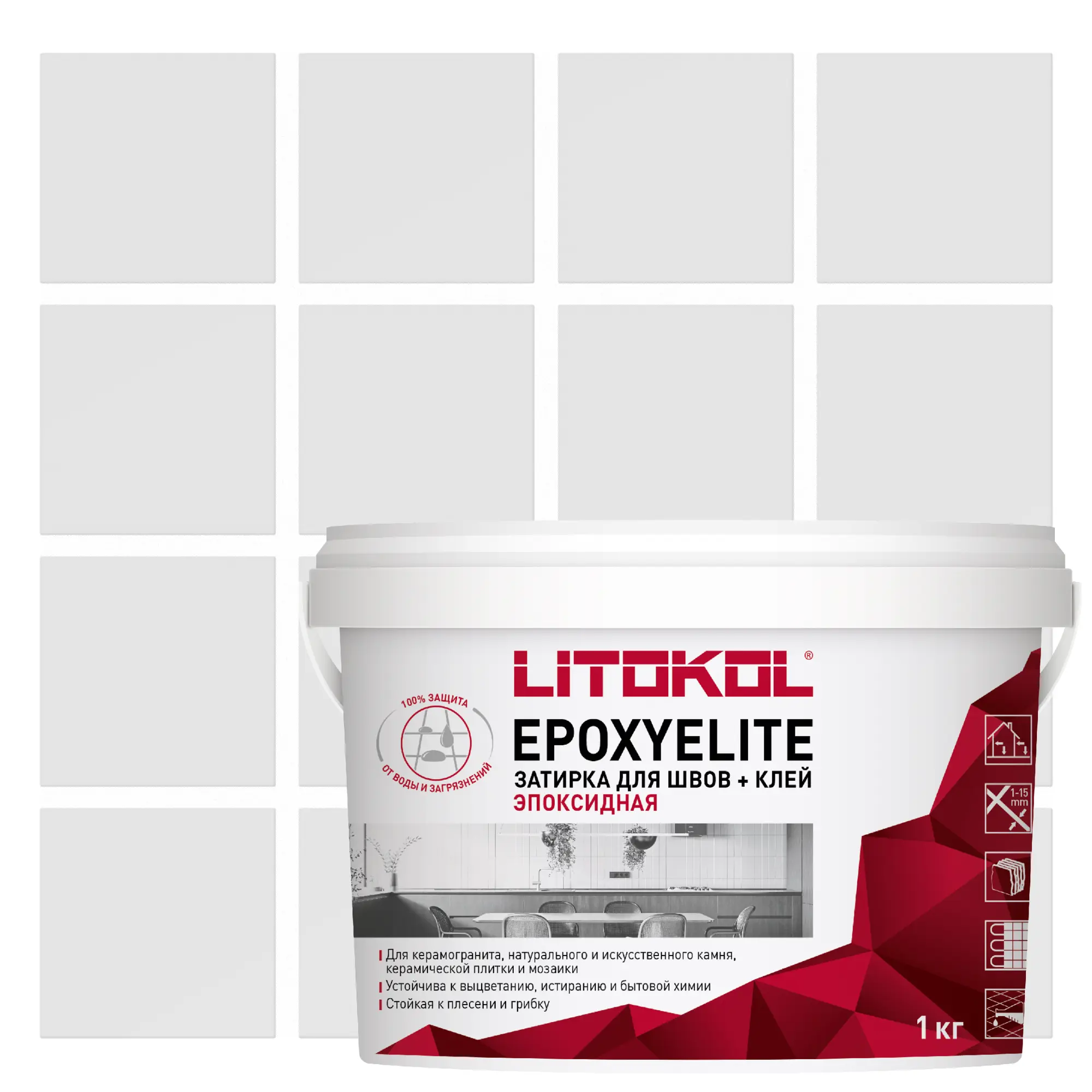 Изображение товара Эпоксидная затирка Litokol EpoxyElite E. 100 супербелая 1 кг - клей и затирка для плитки