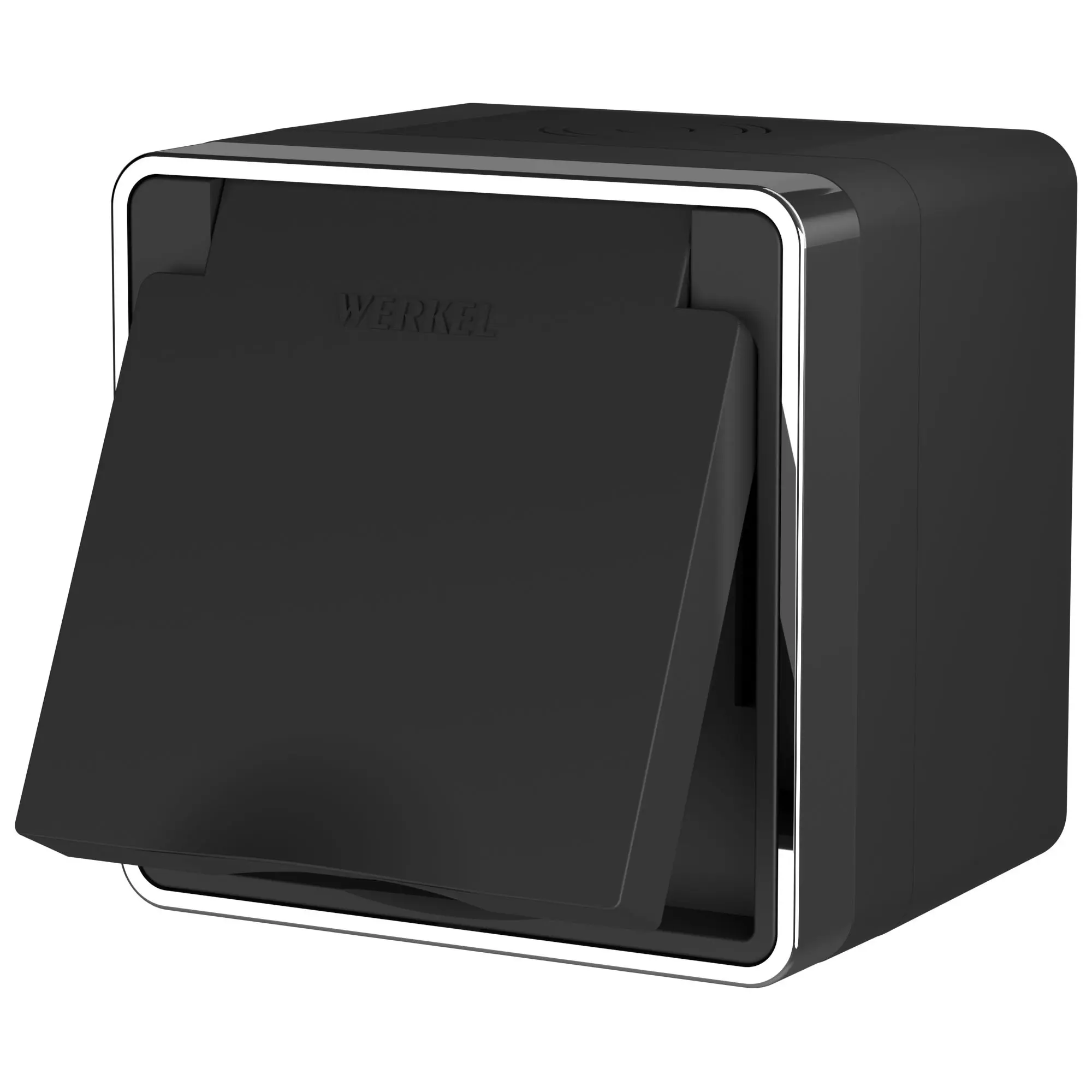 Изображение товара Розетка накладная Werkel W5071235 с заземлением крышкой и шторками цвет черный