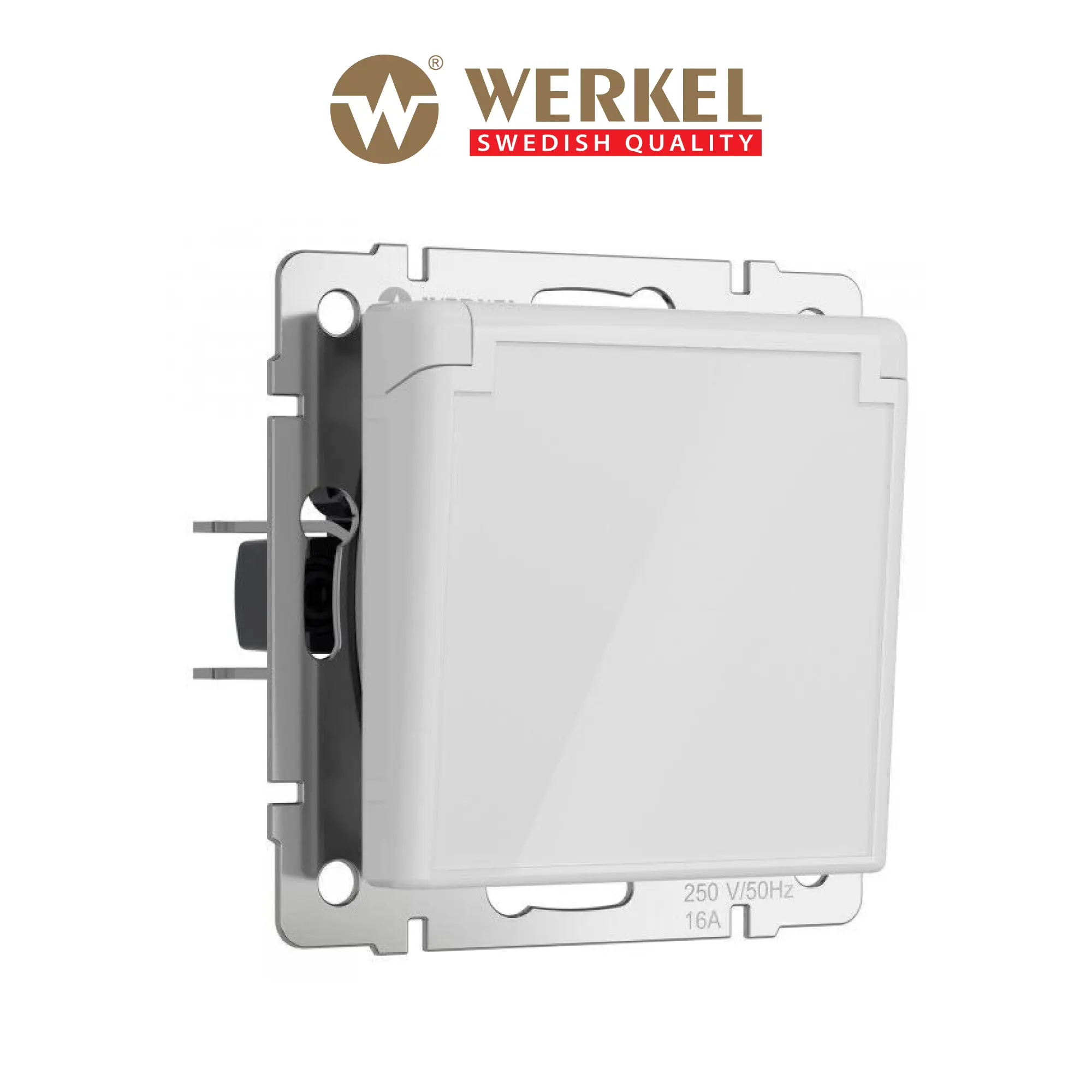 Изображение товара Встраиваемая влагозащитная розетка Werkel с заземлением шторками белая 220 В IP44