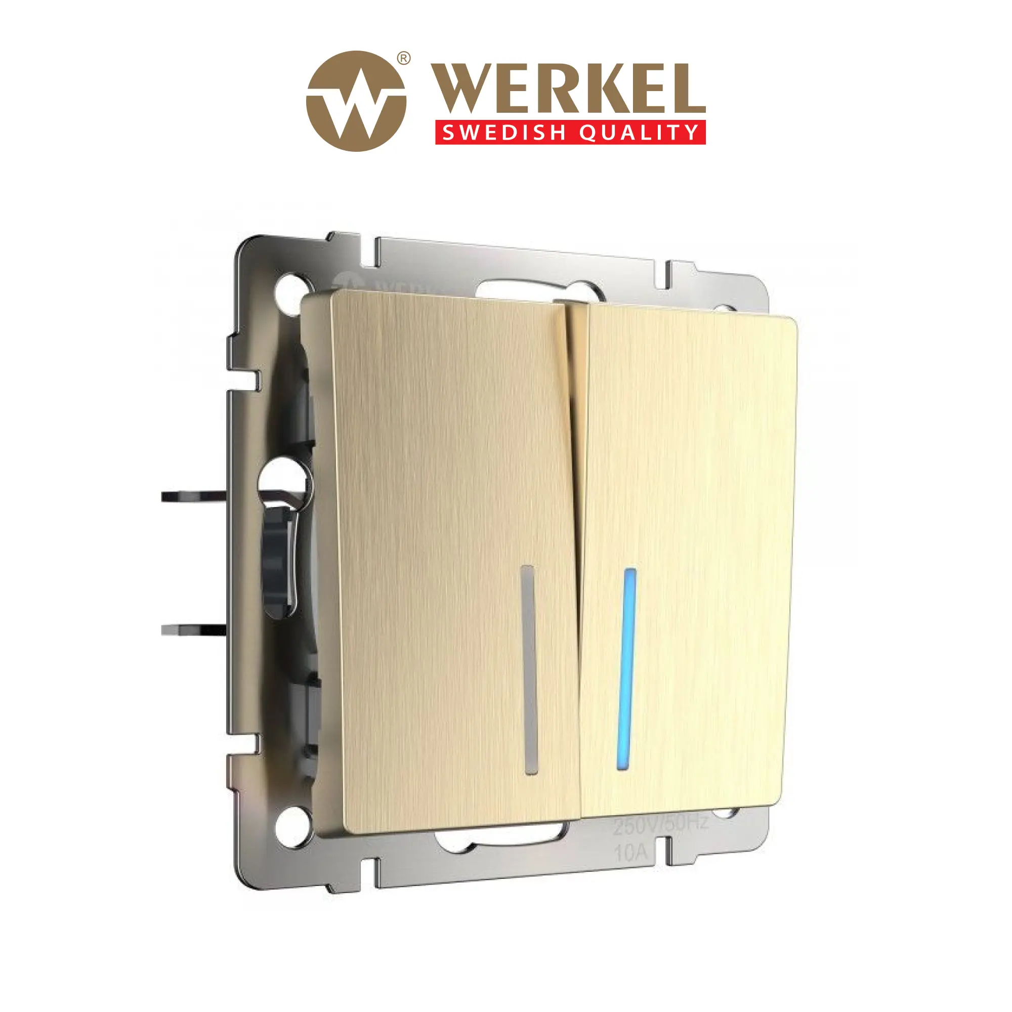 Изображение товара Двухклавишный встраиваемый выключатель Werkel шампань рифленый W1120110 с подсветкой