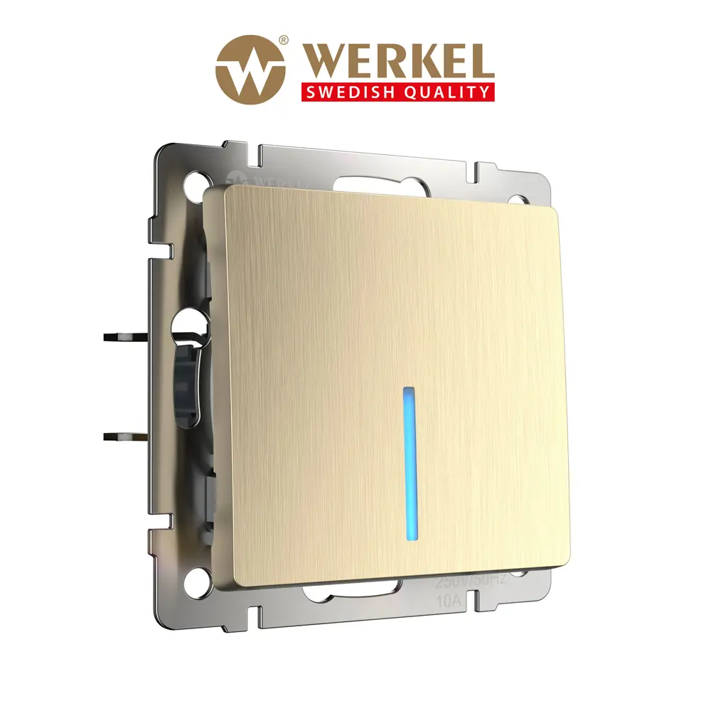 Изображение товара Выключатель одноклавишный с подсветкой Werkel шампань рифленый W1110110