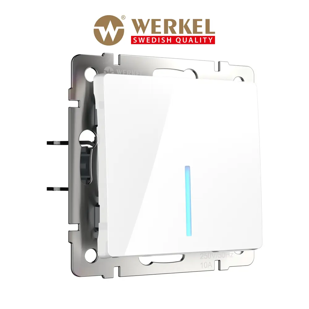 Изображение товара Встраиваемый проходной выключатель Werkel одноклавишный с LED подсветкой белый