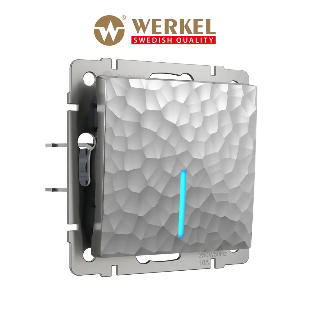 Изображение товара Встраиваемый одноклавишный выключатель Werkel с LED подсветкой серебряный W1210106