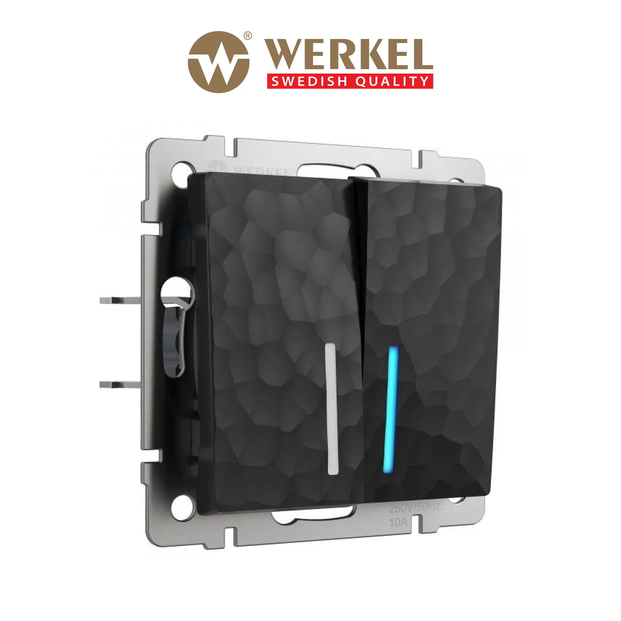 Изображение товара Встраиваемый двухклавишный проходной выключатель Werkel Hammer W1222108 черный