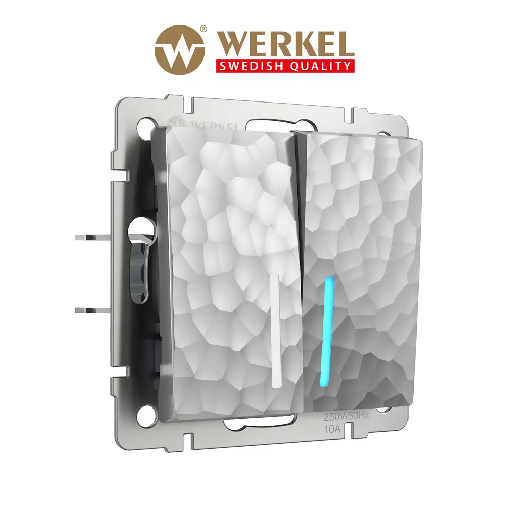 Изображение товара Встраиваемый двухклавишный выключатель Werkel a052087 с LED подсветкой серебряный