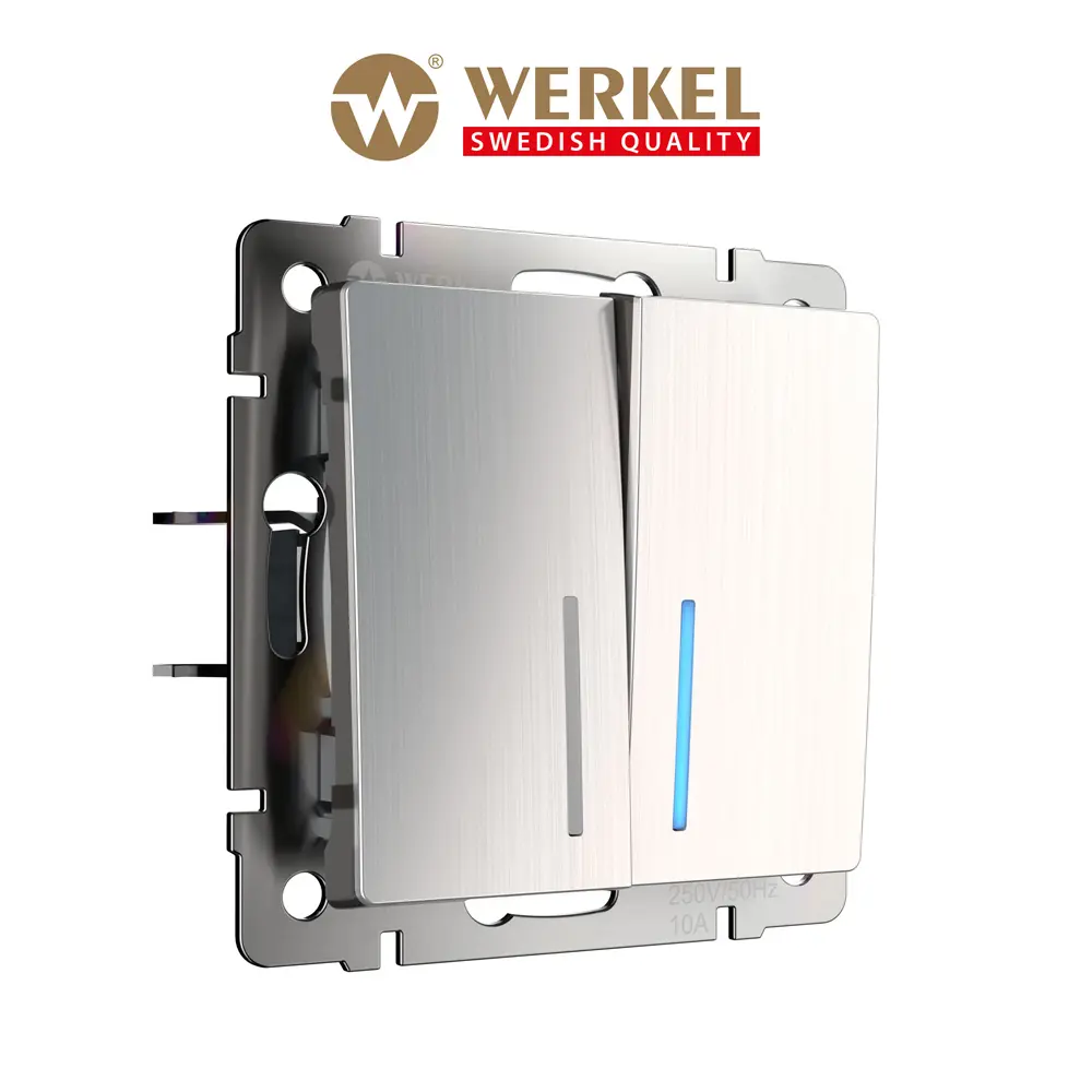 Изображение товара Выключатель Werkel двухклавишный с подсветкой глянцевый никель W1120102