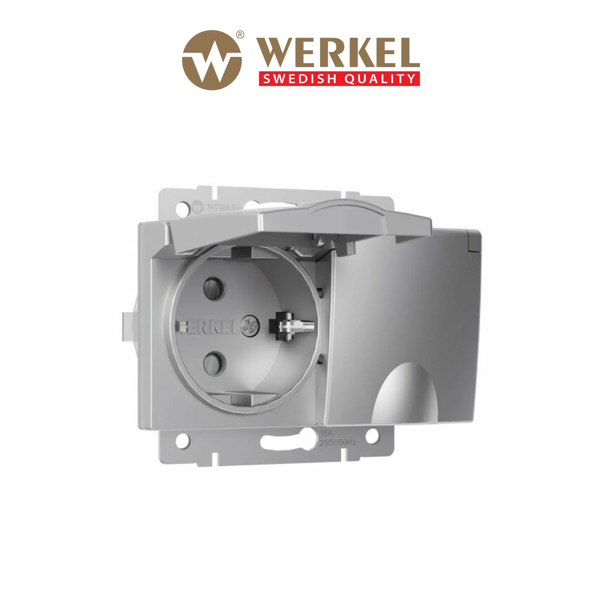 Изображение товара Розетка двойная встраиваемая Werkel W1172206 с заземлением, цвет серебряный