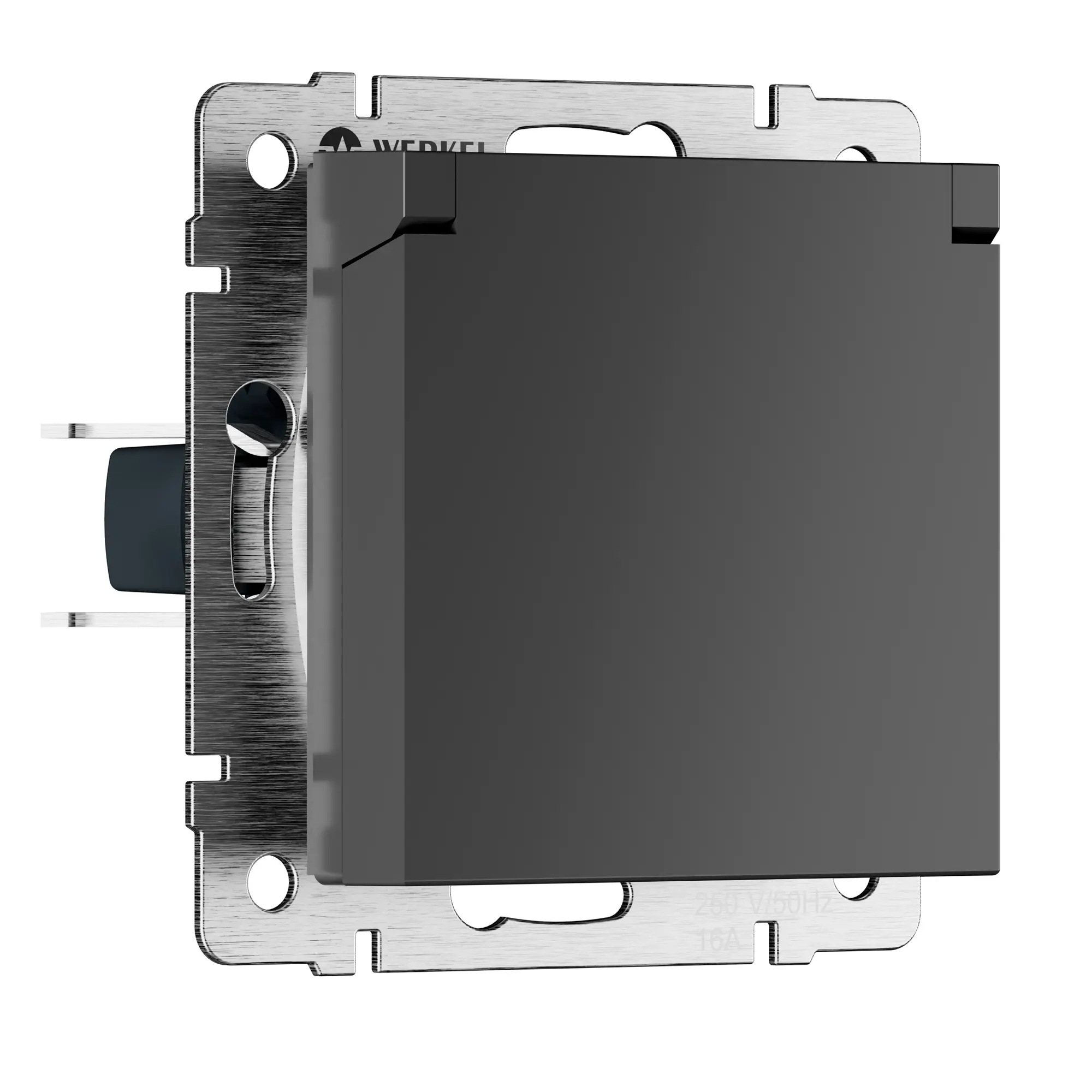 Изображение товара Розетка встраиваемая Werkel Встраиваемые механизмы a069592 с заземлением шторками и крышкой цвет графит матовый