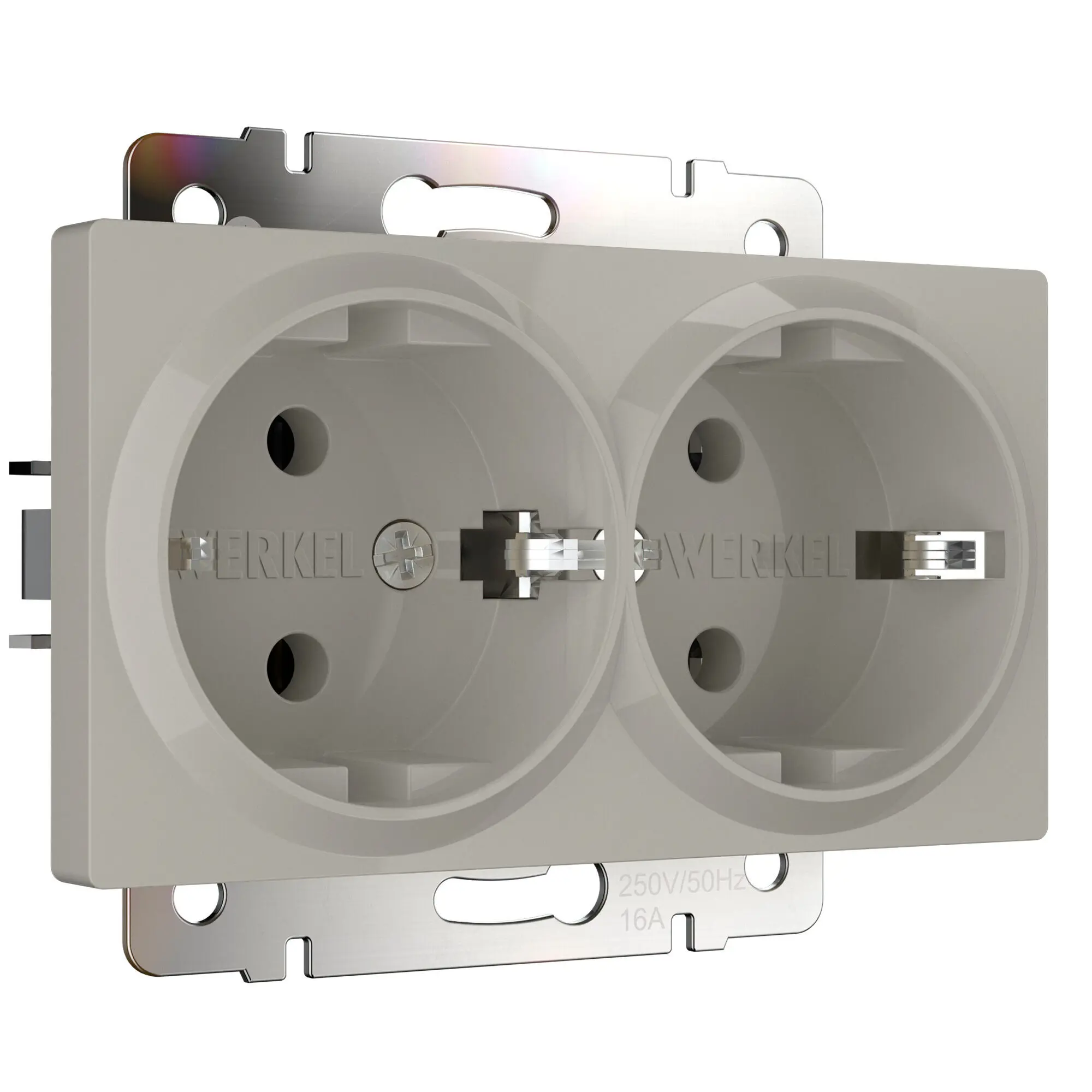 Изображение товара Розетка двойная встраиваемая Werkel Встраиваемые механизмы a069774 с заземлением цвет дымчатый
