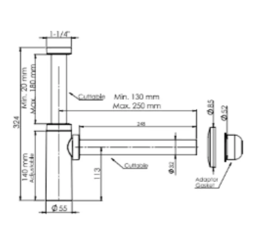Изображение товара Сифон для раковины Izyapi D32 мм черный матовый - надежная установка без инструментов