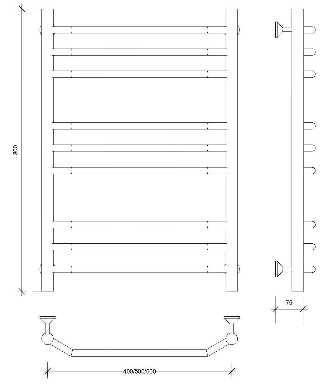 Изображение товара Полотенцесушитель водяной Secado Агата 3 800x400 мм черный матовый