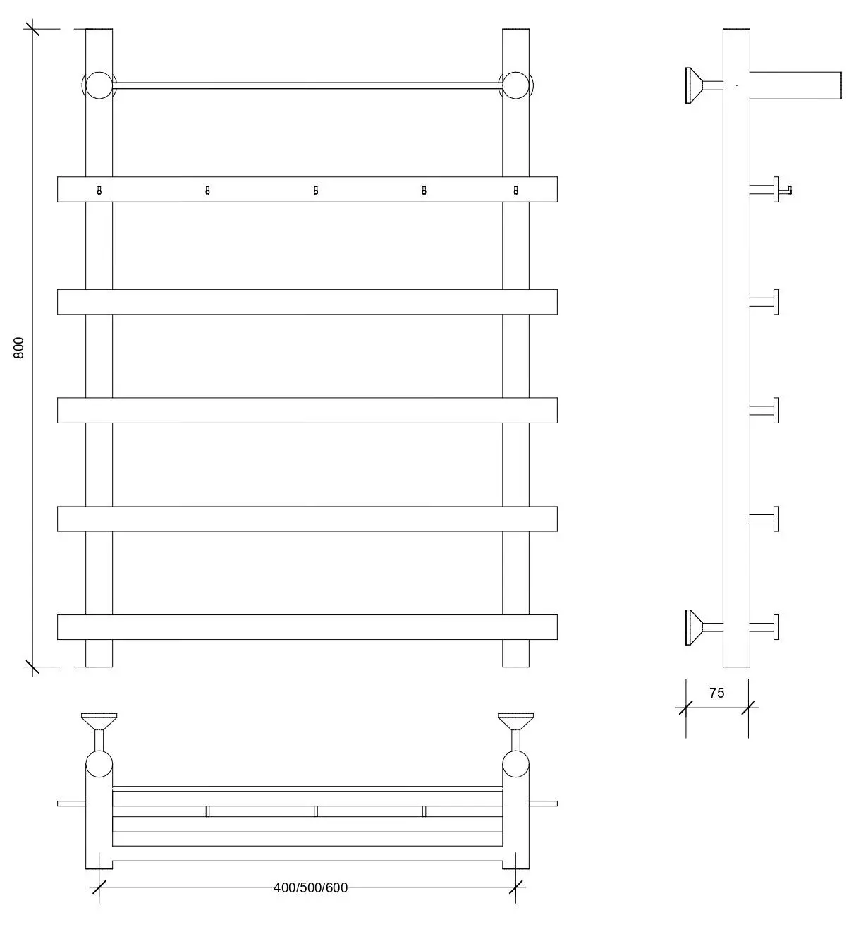 Изображение товара Водяной полотенцесушитель Secado Понтида 1 КСП 80x60 см черный матовый нержавейка