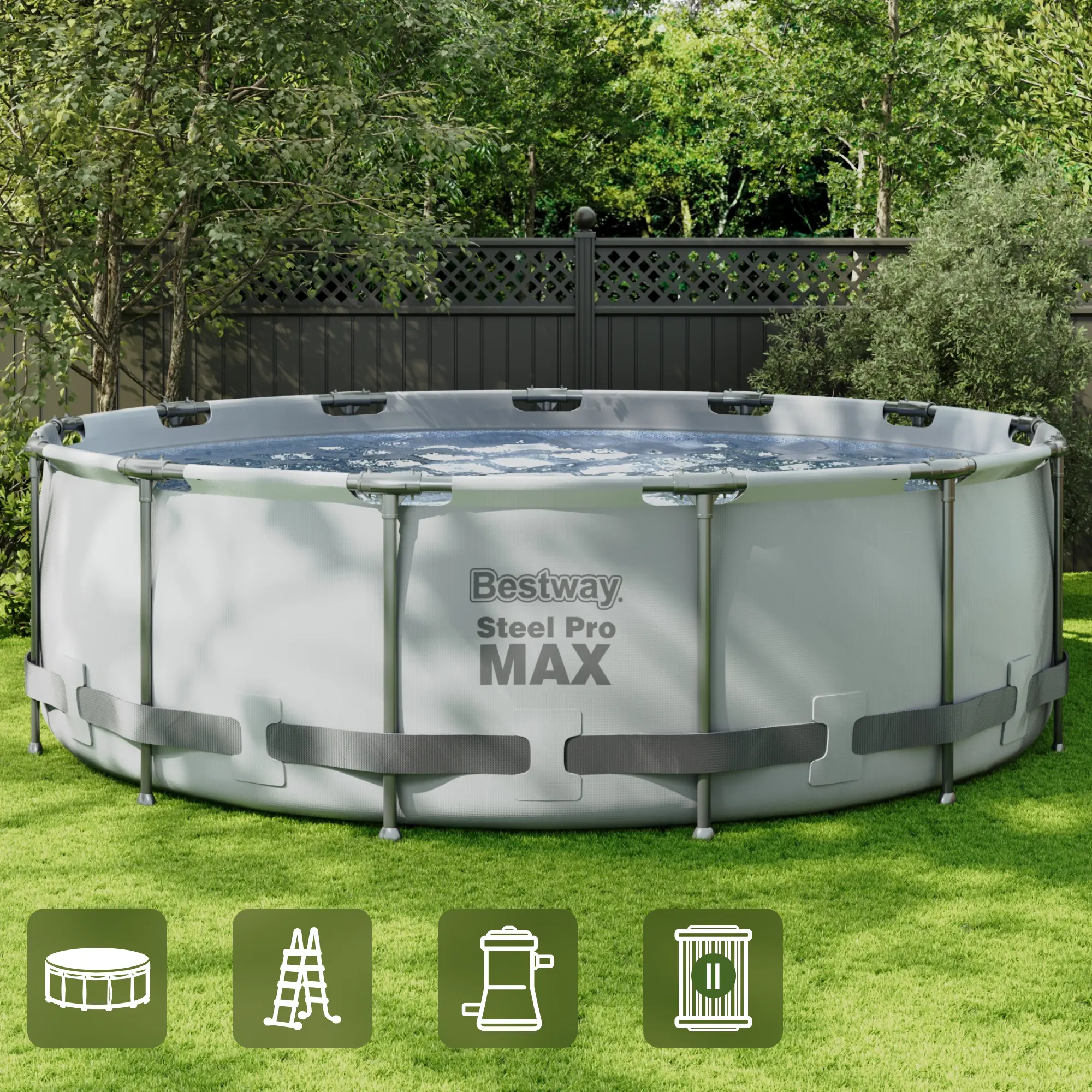 Изображение товара Каркасный бассейн Bestway Steel Pro Max 3.96x1.22, объем 12690 л