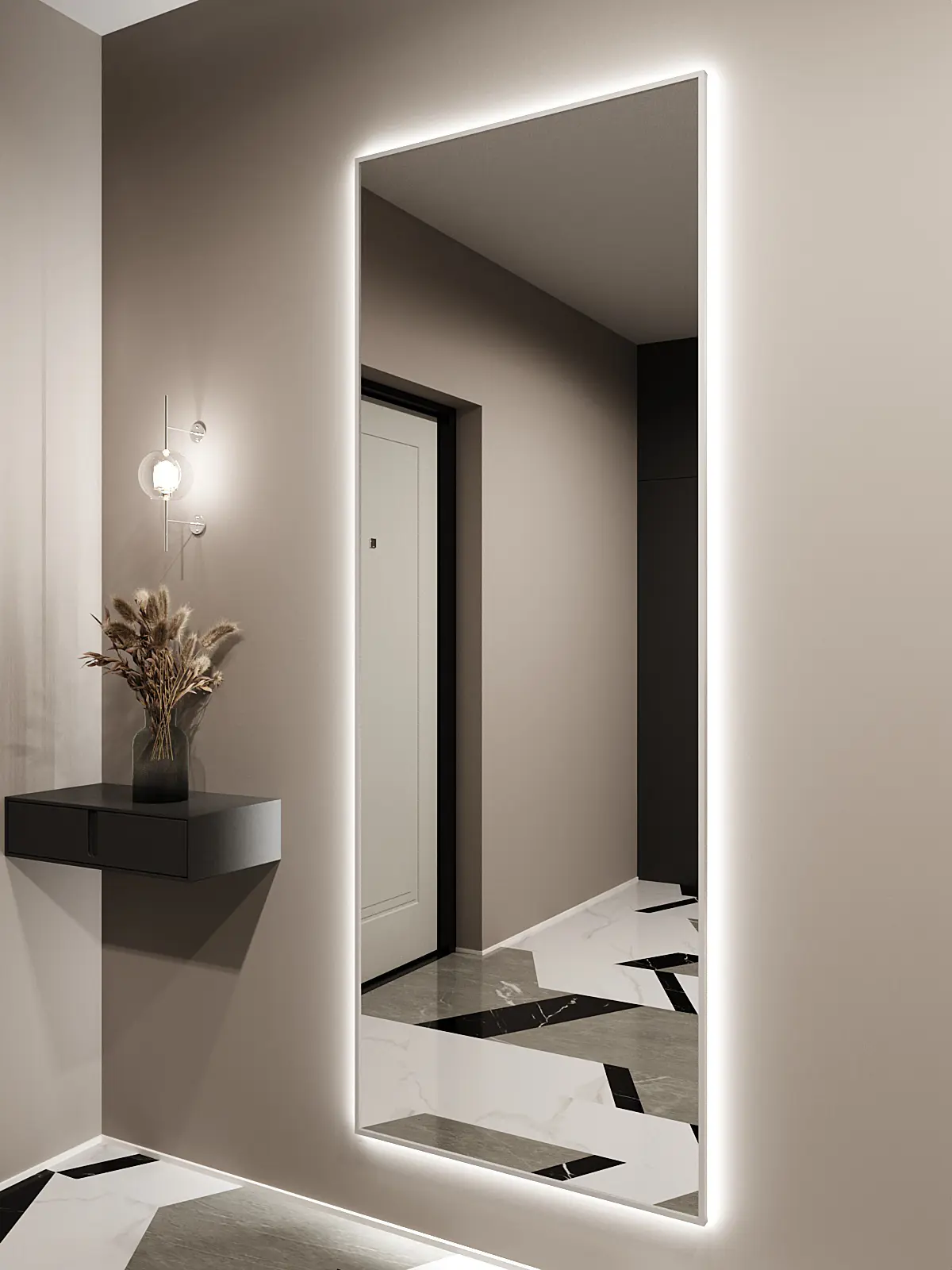 Изображение товара Зеркало с подсветкой Alumirror 19070с6000К 190x70 см в алюминиевой раме настенное цвет серебро