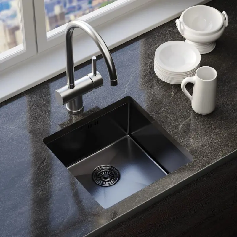 Изображение товара Кухонная мойка из нержавеющей стали TROPFBERG 45х45 с сифоном черный графит