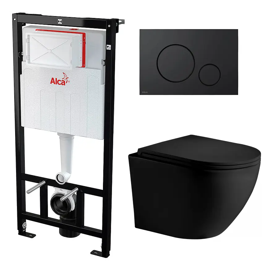 Изображение товара Комплект 3 в 1 инсталляция AlcaPlast с унитазом подвесным Weltwasser Merzbach MT-BL черная кнопка