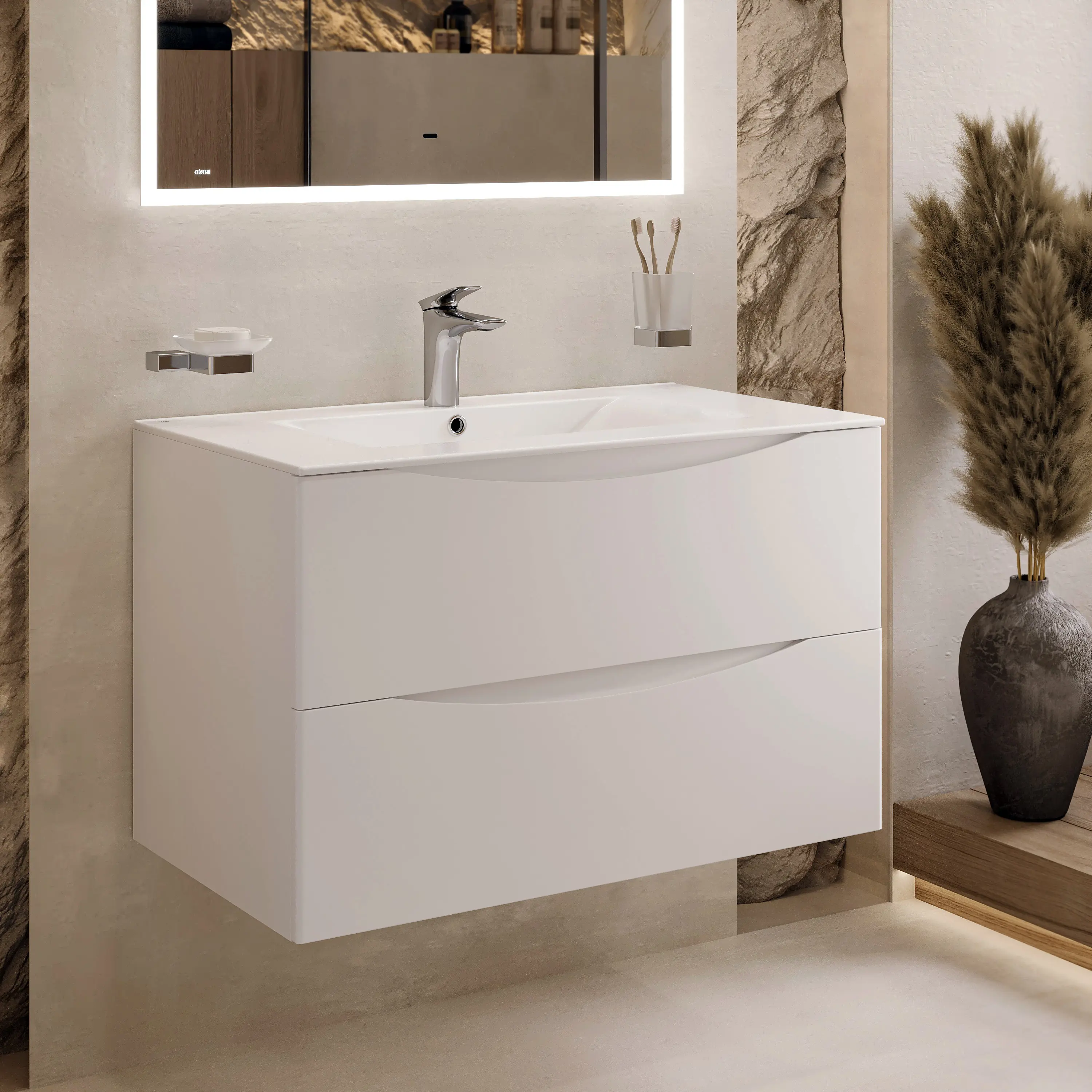 Изображение товара Тумба подвесная для ванны Bond Square TLM-01805-S05 81x46 белая матовая с белой раковиной 80 см