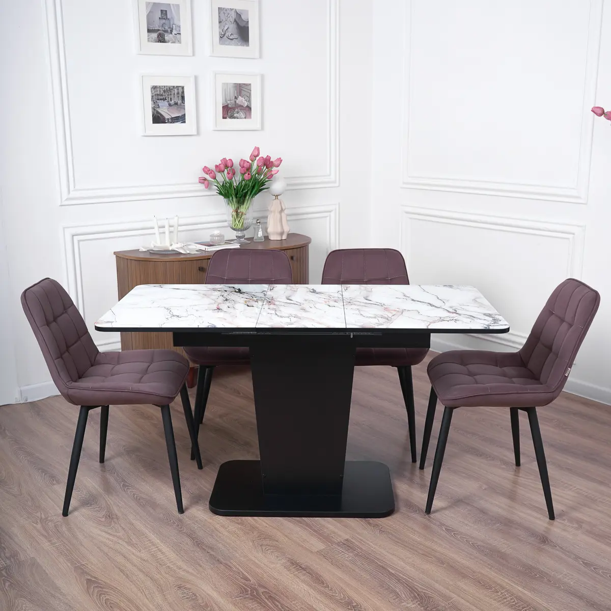 Изображение товара Кухонный стол прямоугольный Frenesie 110x70 см стекло цвет былый мрамор, черный