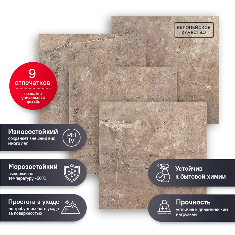 Изображение товара Керамогранит Estima Melody MO06 коричневый 40.5x40.5 см, мрамор с вкраплениями, непроливаемый, моро