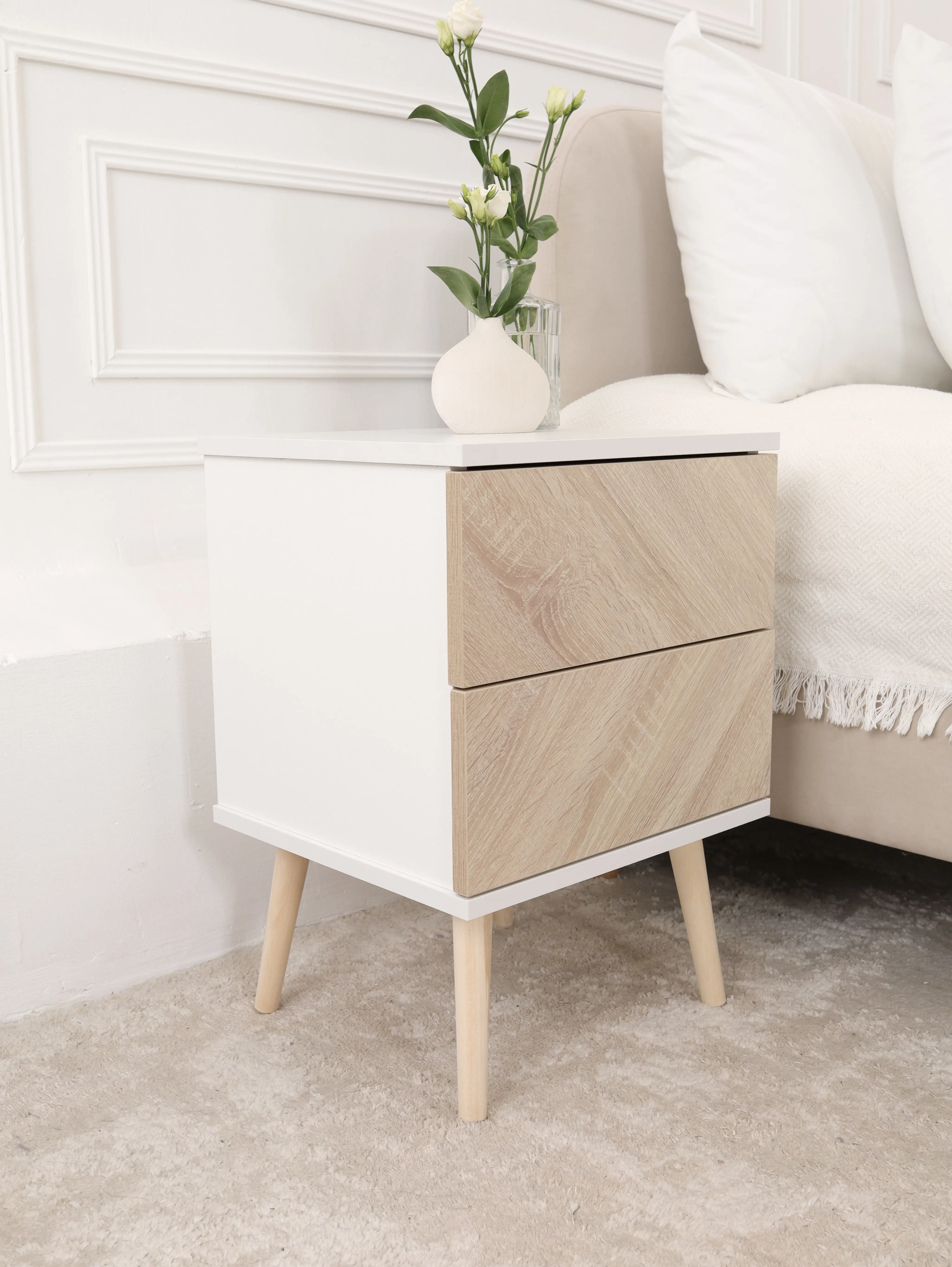 Изображение товара Тумба прикроватная Ирис 38x8x4 см с 2 ящиками ЛДСП белый дуб сонома стиль современный