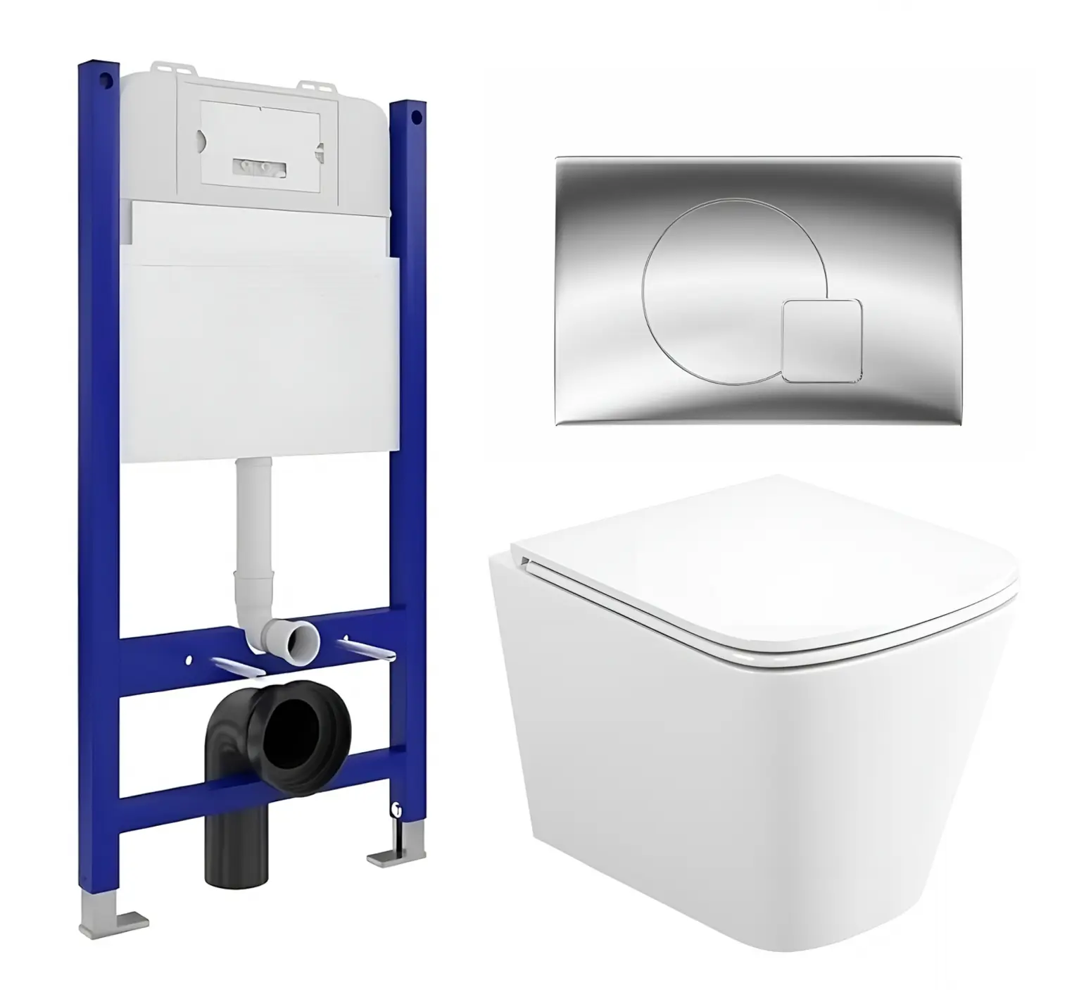 Изображение товара Комплект 3 в 1 инсталляция Enio Tecnico 50 Унитаз подвесной Binario прямоугольный кнопка хром