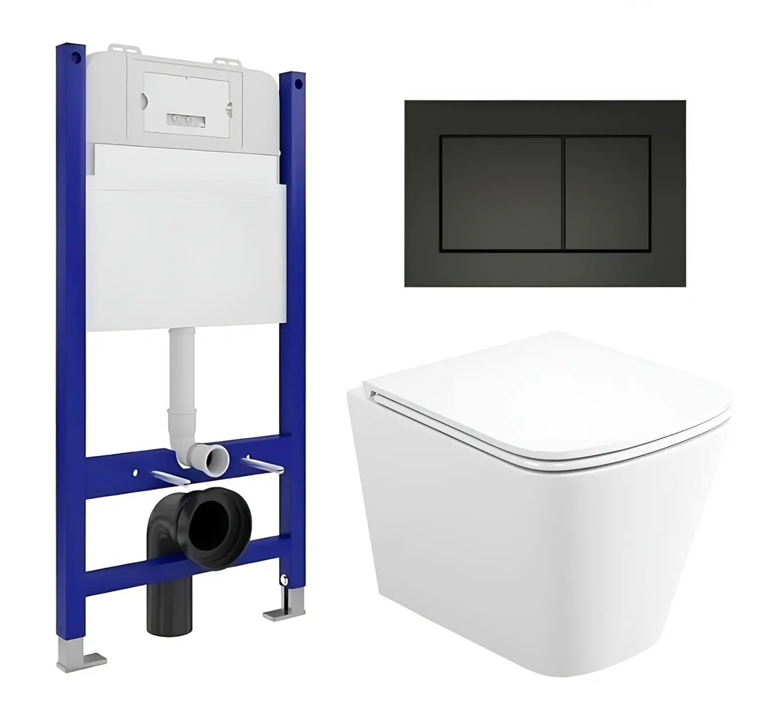 Изображение товара Комплект 3 в 1 инсталляция Enio Tecnico 50 Унитаз подвесной Binario прямоугольный кнопка черная матовая 2