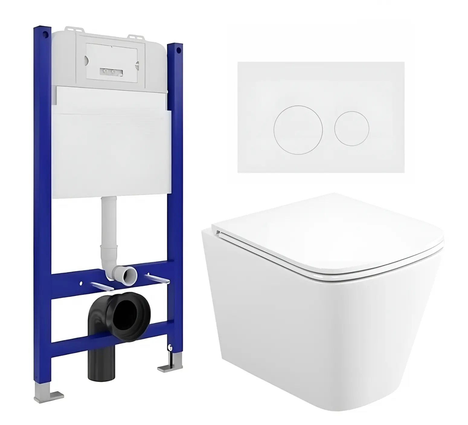 Изображение товара Комплект 3 в 1 инсталляция Enio Tecnico 50 Унитаз подвесной Binario прямоугольный кнопка белая матовая 2