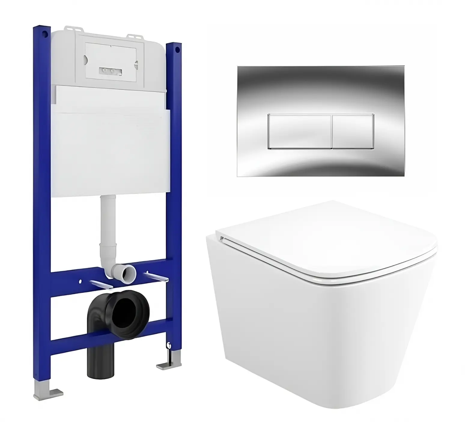 Изображение товара Комплект 3 в 1 инсталляция Enio Tecnico 50 Унитаз подвесной Binario прямоугольный кнопка хром 3