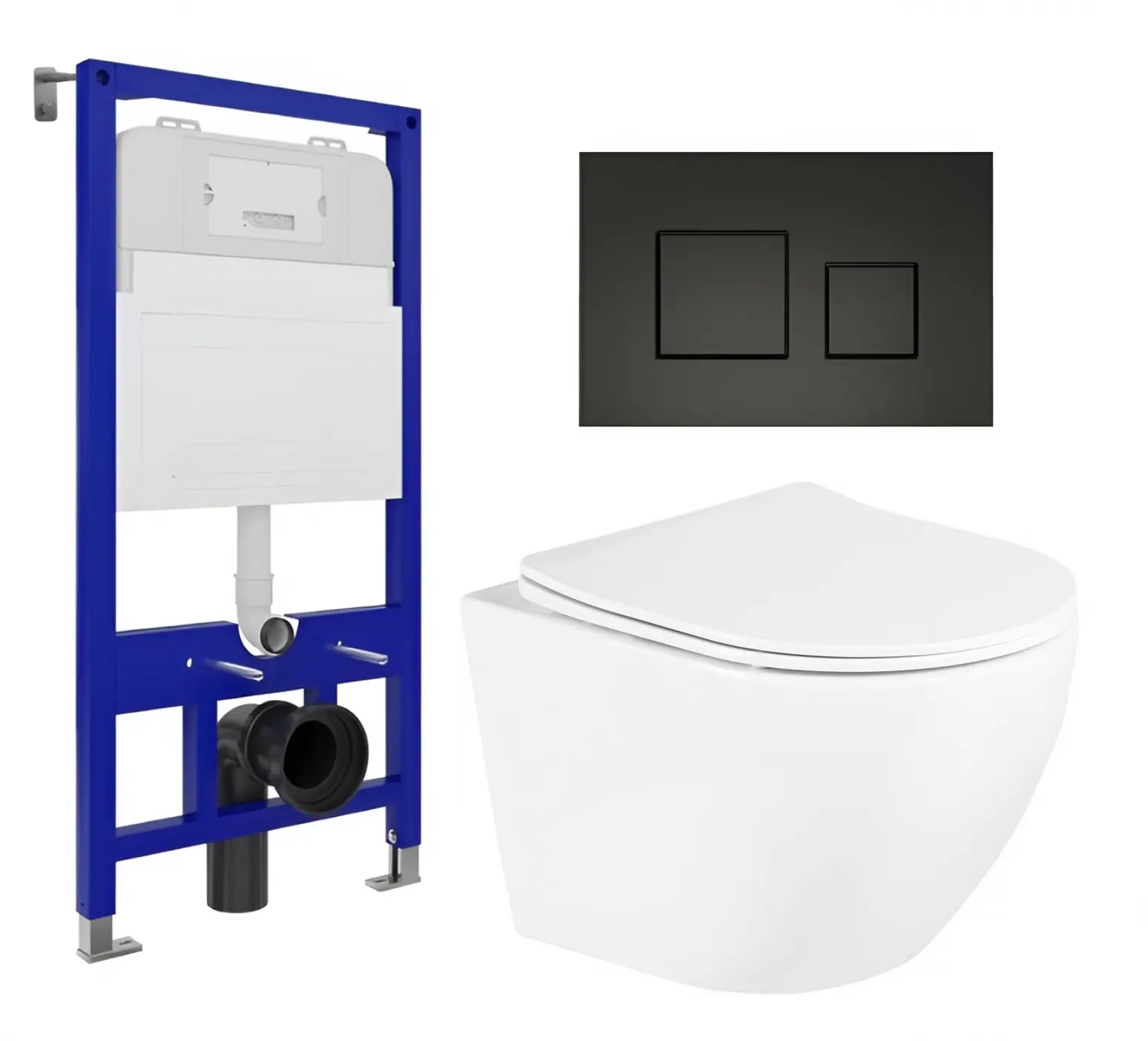 Изображение товара Комплект 3 в 1 инсталляция Enio Tecnico 52 + Унитаз подвесной BelBagno Uno + кнопка черная матовая3
