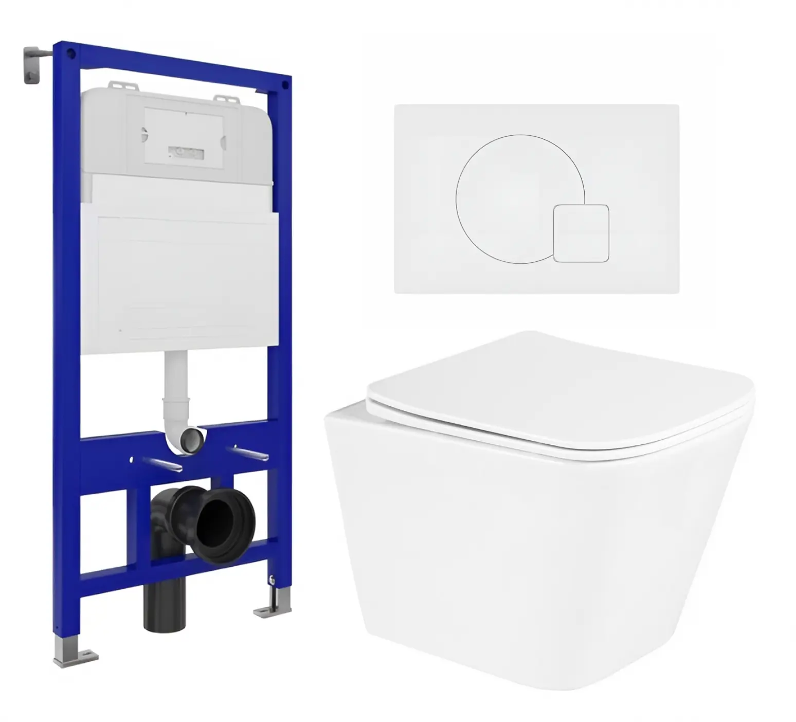 Изображение товара Комплект 3 в 1 инсталляция Enio Tecnico 52 + Унитаз подвесной BelBagno Due + кнопка белая матовая
