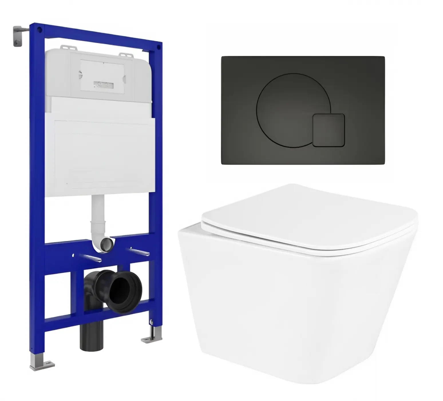 Изображение товара Комплект 3 в 1 инсталляция Enio Tecnico 52 + Унитаз подвесной BelBagno Due + кнопка черная матовая1