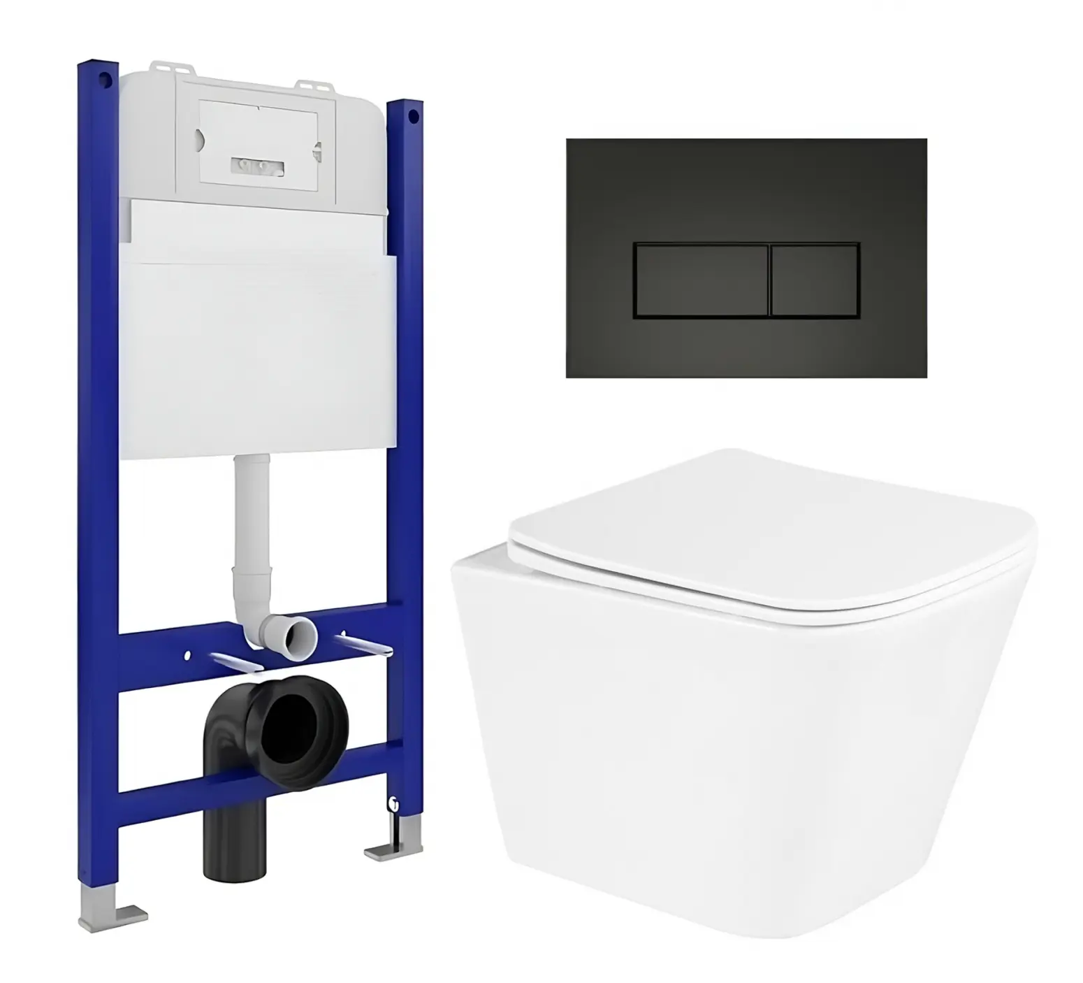Изображение товара Комплект 3 в 1 инсталляция Enio Tecnico 50 + Унитаз подвесной BelBagno Due + кнопка черная матовая2
