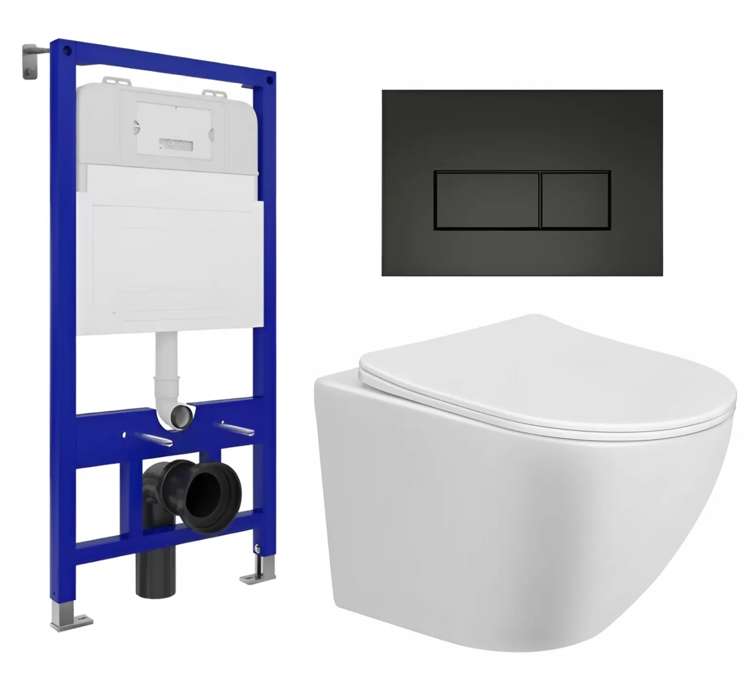 Изображение товара Комплект 3 в 1 инсталляция Enio Tecnico 52 + Унитаз подвесной Taliente Amato + кнопка черная матовая