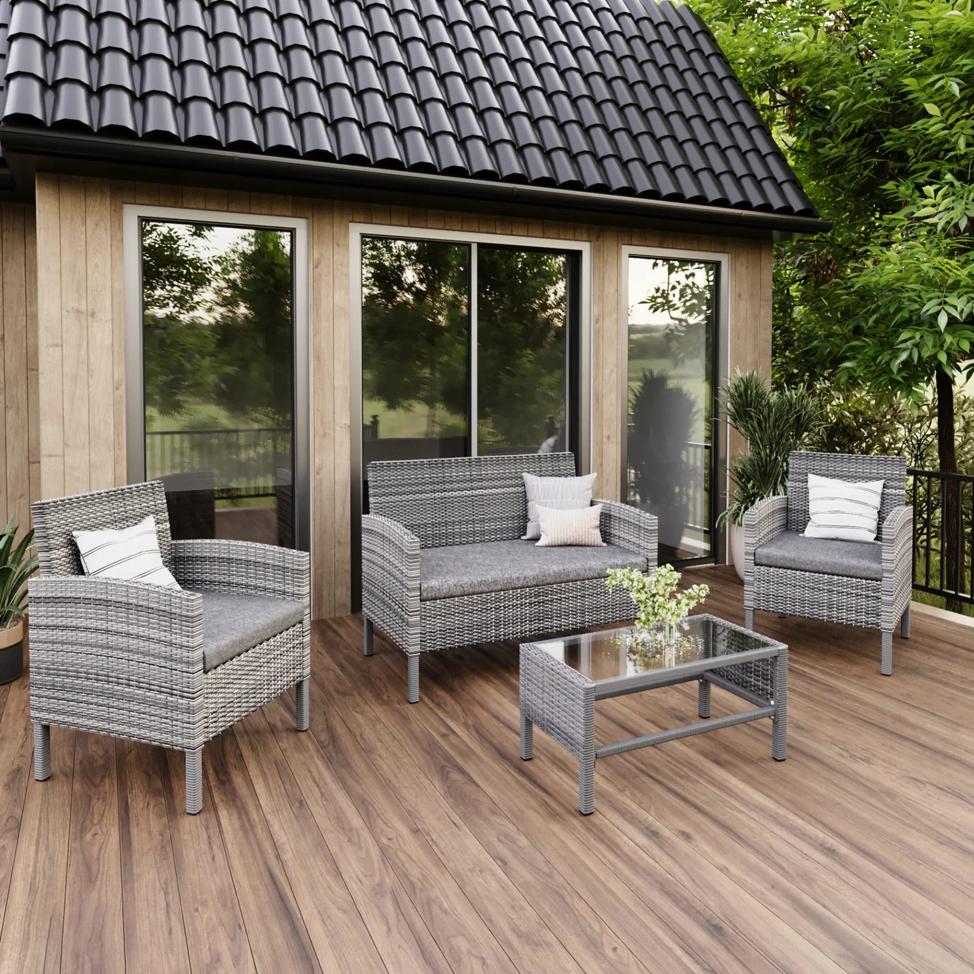 Изображение товара Набор садовой мебели Кения ротанг серый 4 предмета: диван, 2 кресла, стол