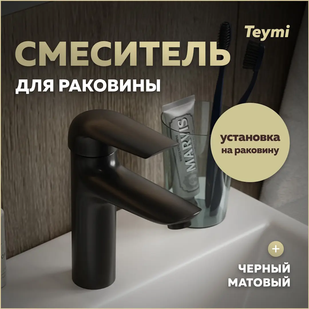 Изображение товара Смеситель для раковины Teymi Hanna T10255 однорычажный цвет черный матовый