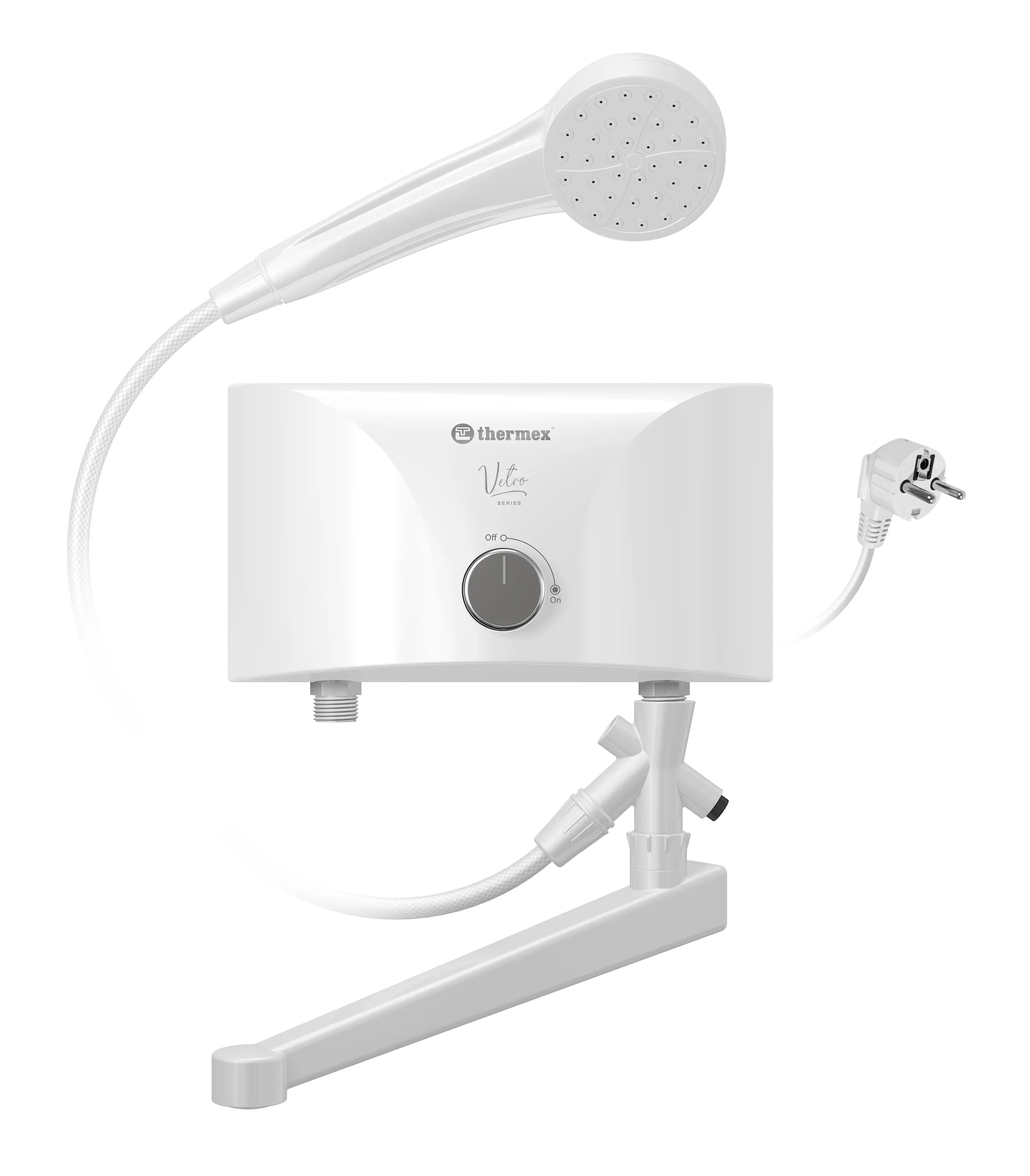 Изображение товара Проточный водонагреватель электрический Thermex Vetro 3500 Combi 3.5 кВт белый с душевой лейкой и краном