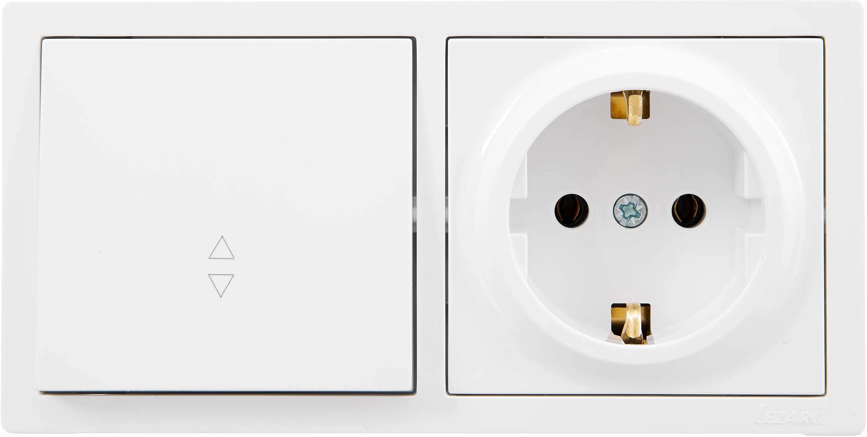 Изображение товара Блок выключатель с розеткой проходной накладной Lezard Leto 1 клавиша цвет с заземлением цвет белый