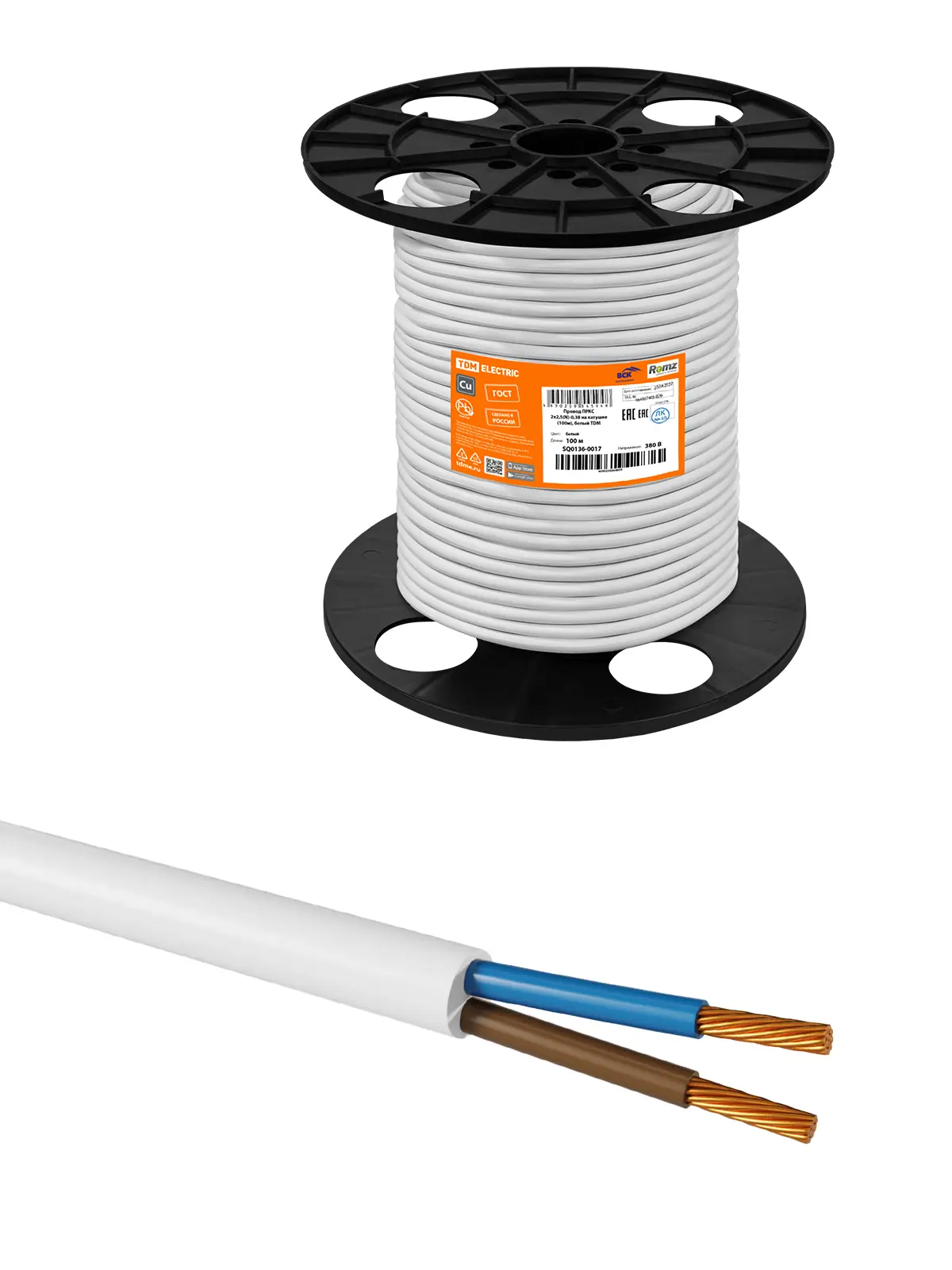 Изображение товара Провод электропитания Tdm Electric ПРКС 2x1.5 мм 100 м белый для бань и саун