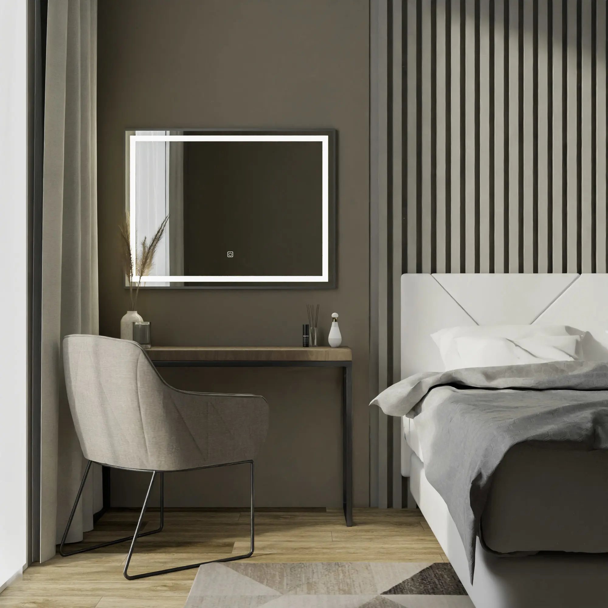 Изображение товара Зеркало для ванной Fixsen FX-2090F с подсветкой LED прямоугольное 90x70 см графит