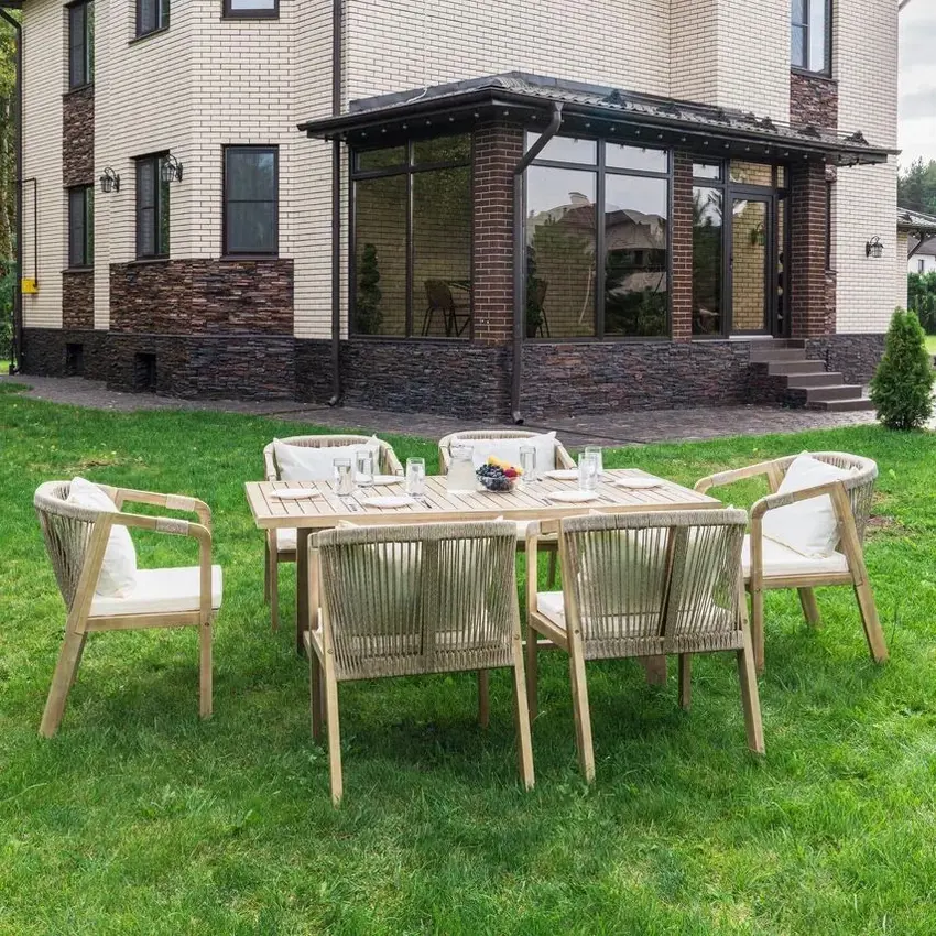 Изображение товара Набор обеденной мебели для сада Royal family Michelle дерево бежевый 7 предметов