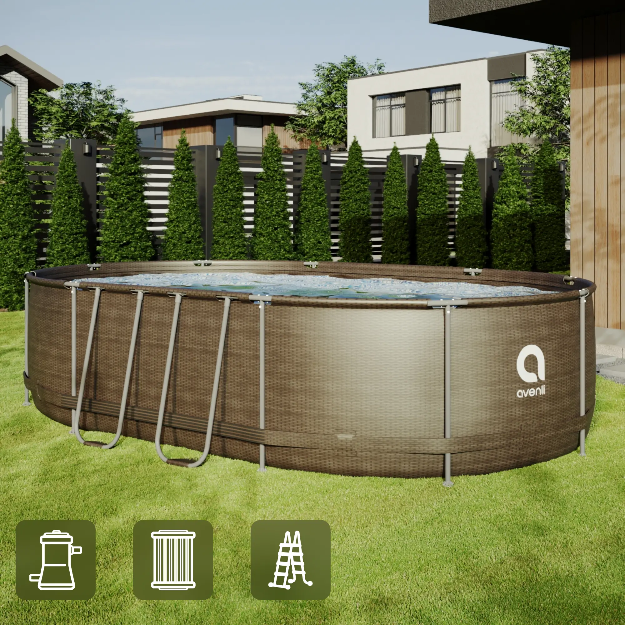 Изображение товара Каркасный овалный бассейн Avenli 427x275x100 см 8073 л с фильтром