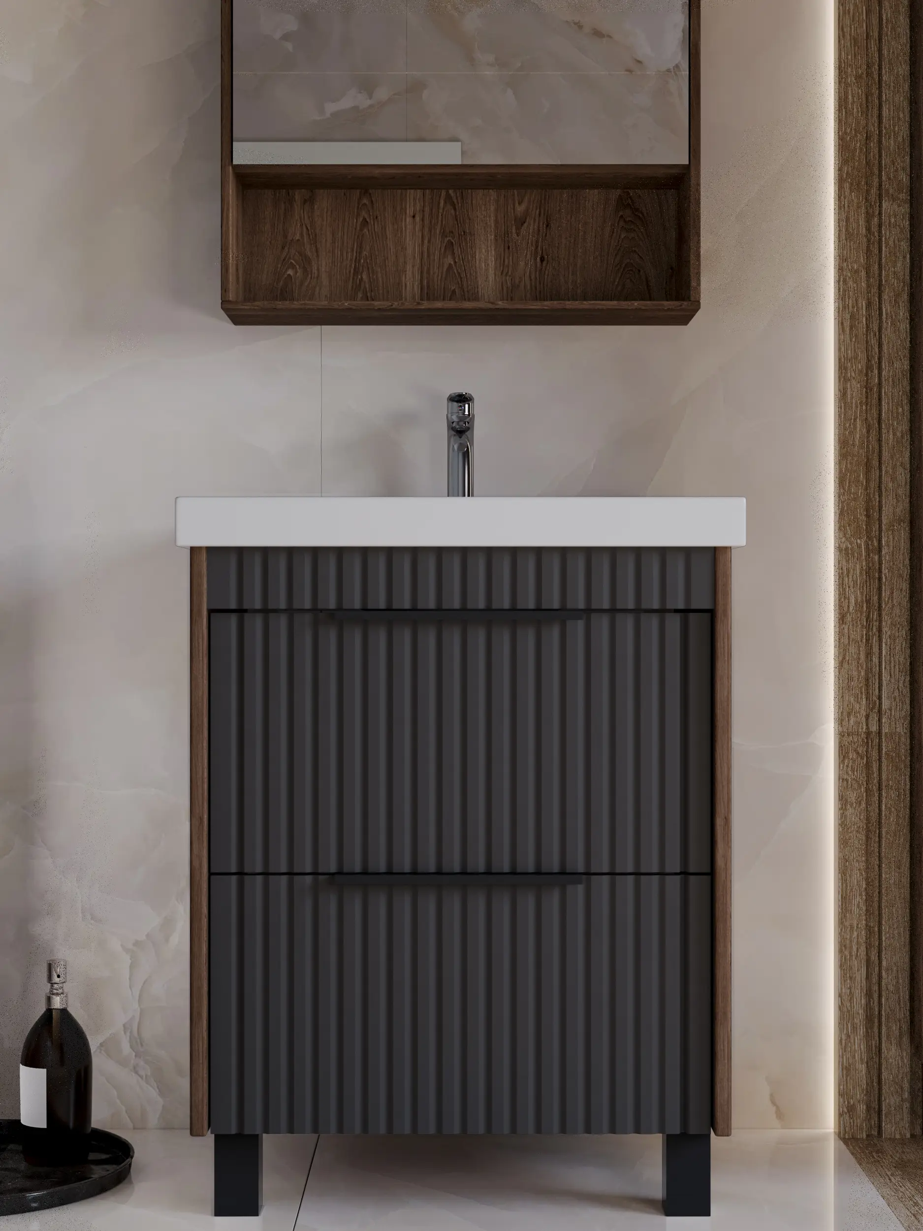 Изображение товара Тумба для ванной Storys Луи 60 см 2 ящика напольная цвет матово-серый под раковину