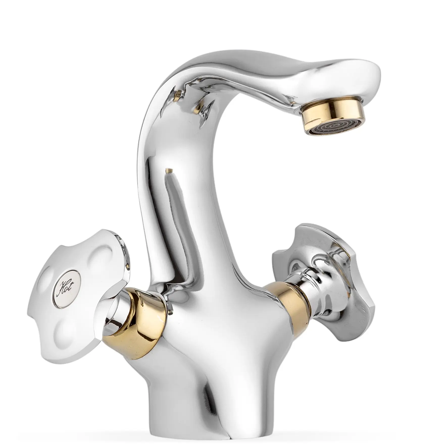 Изображение товара Смеситель для раковины Potato P1051 двухвентильный с волнообразным монолитным изливом цвет хром