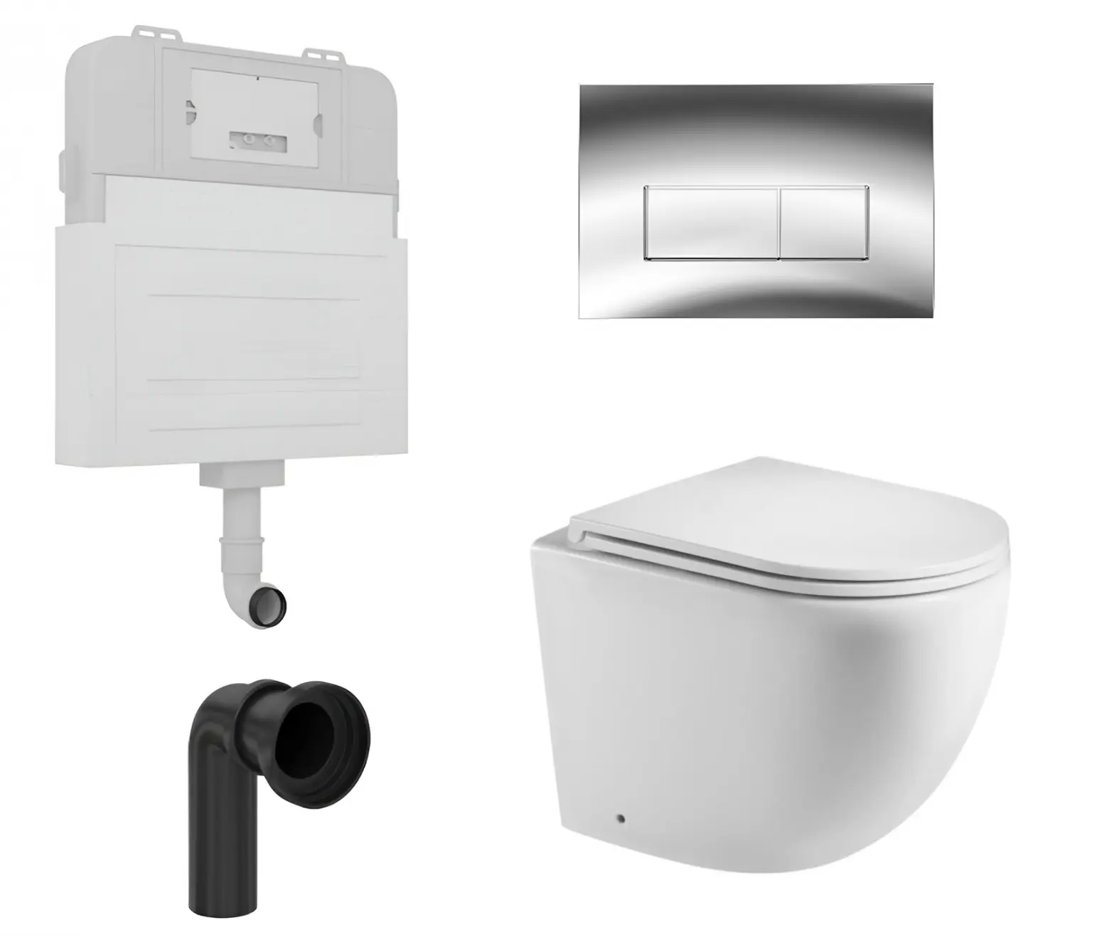 Изображение товара Комплект инсталяция с унитазом 3 в 1 смывной бачок скрытого монтажа Enio Tecnico унитаз приставной WeltWasser Merzbach GL-WT с кнопкой хром Rettangolo