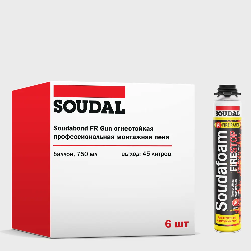 Изображение товара Пена монтажная огнестойкая Soudal Soudafoam FR Mp750 750 мл 6 шт